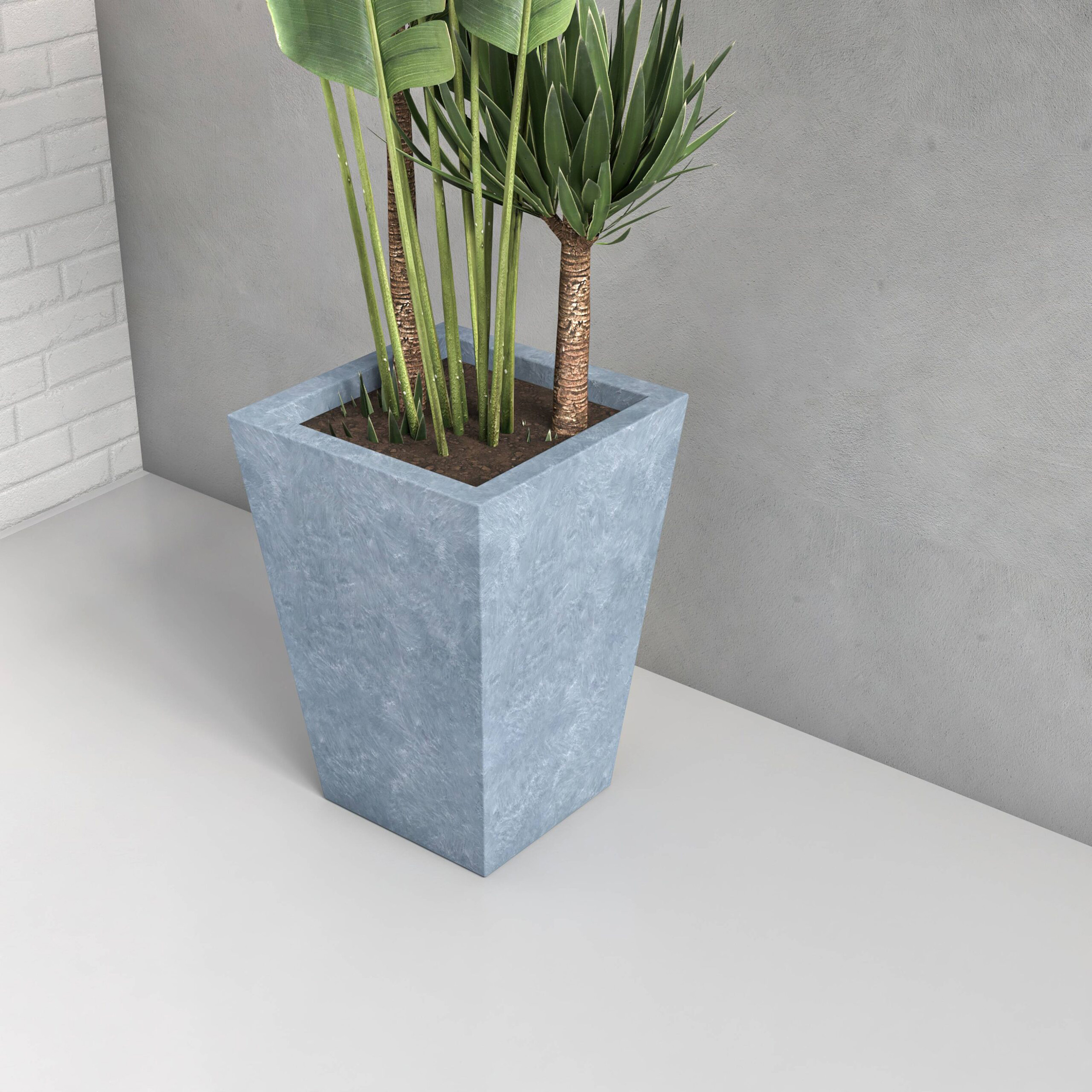 LeisureMod Serene Modern Fiberstone and Clay Planter - Tapered Square Plant Pot with Drainage Holes - Aged Concrete