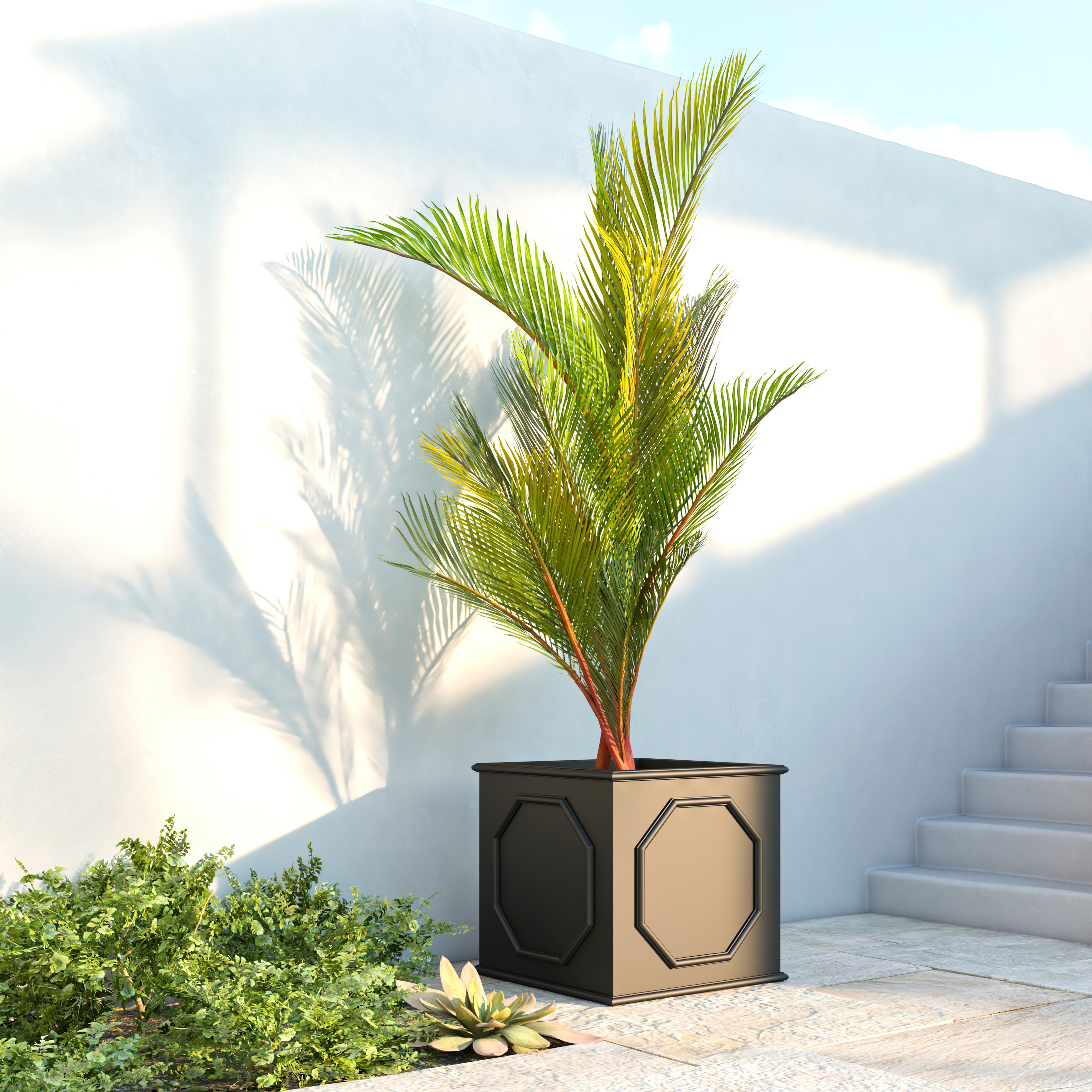 LeisureMod Sprout Modern 22" Cube Planter in Fiberstone and Clay - Black