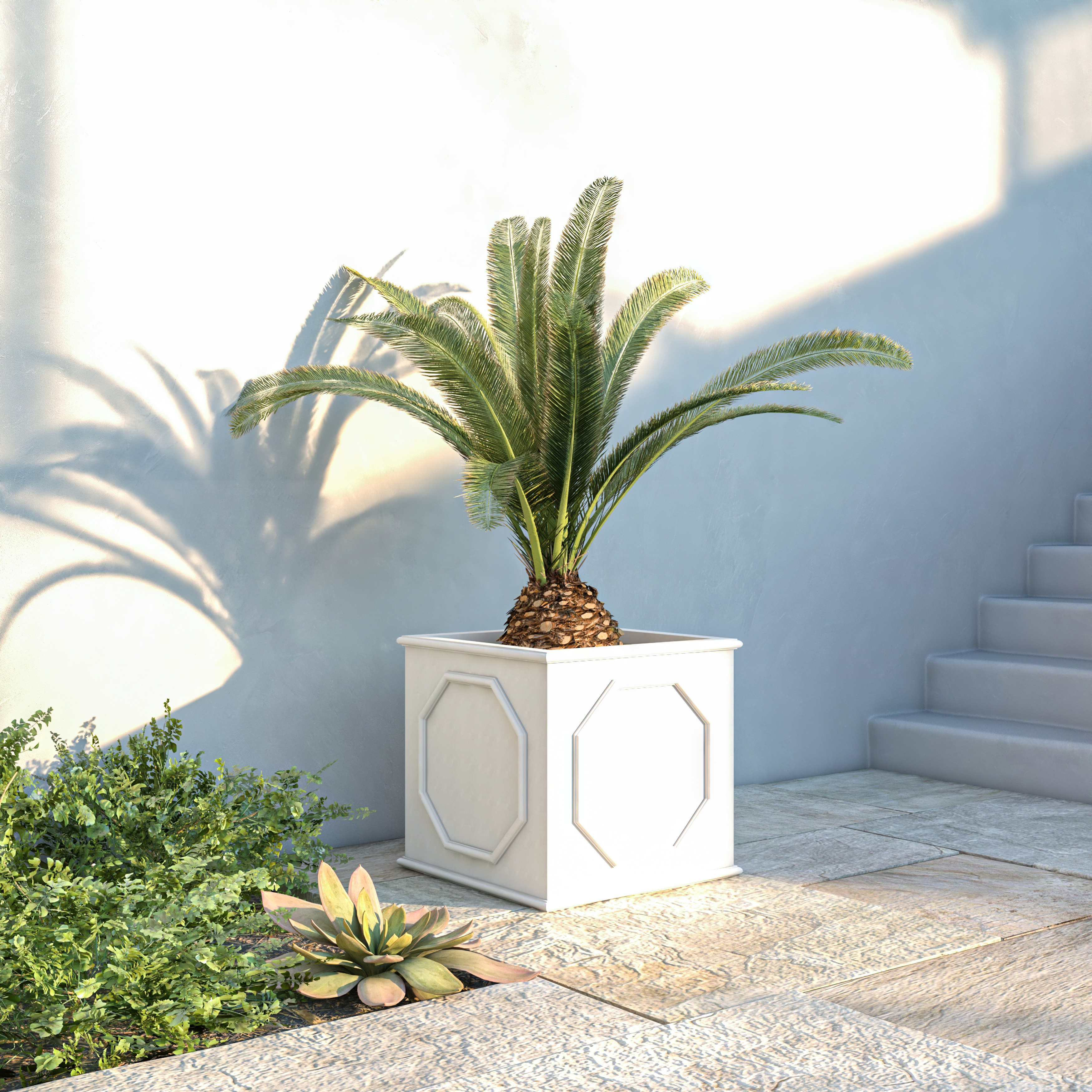 LeisureMod Sprout Modern 26" Cube Planter in Fiberstone and Clay - White