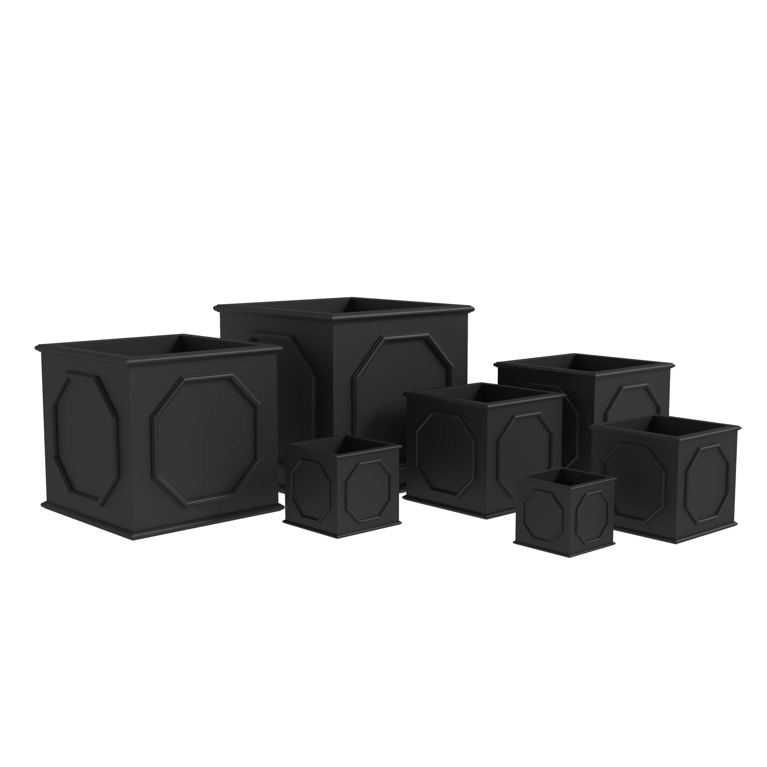 LeisureMod Sprout Modern Square Planters Pot in Fiberstone (Set of 7)