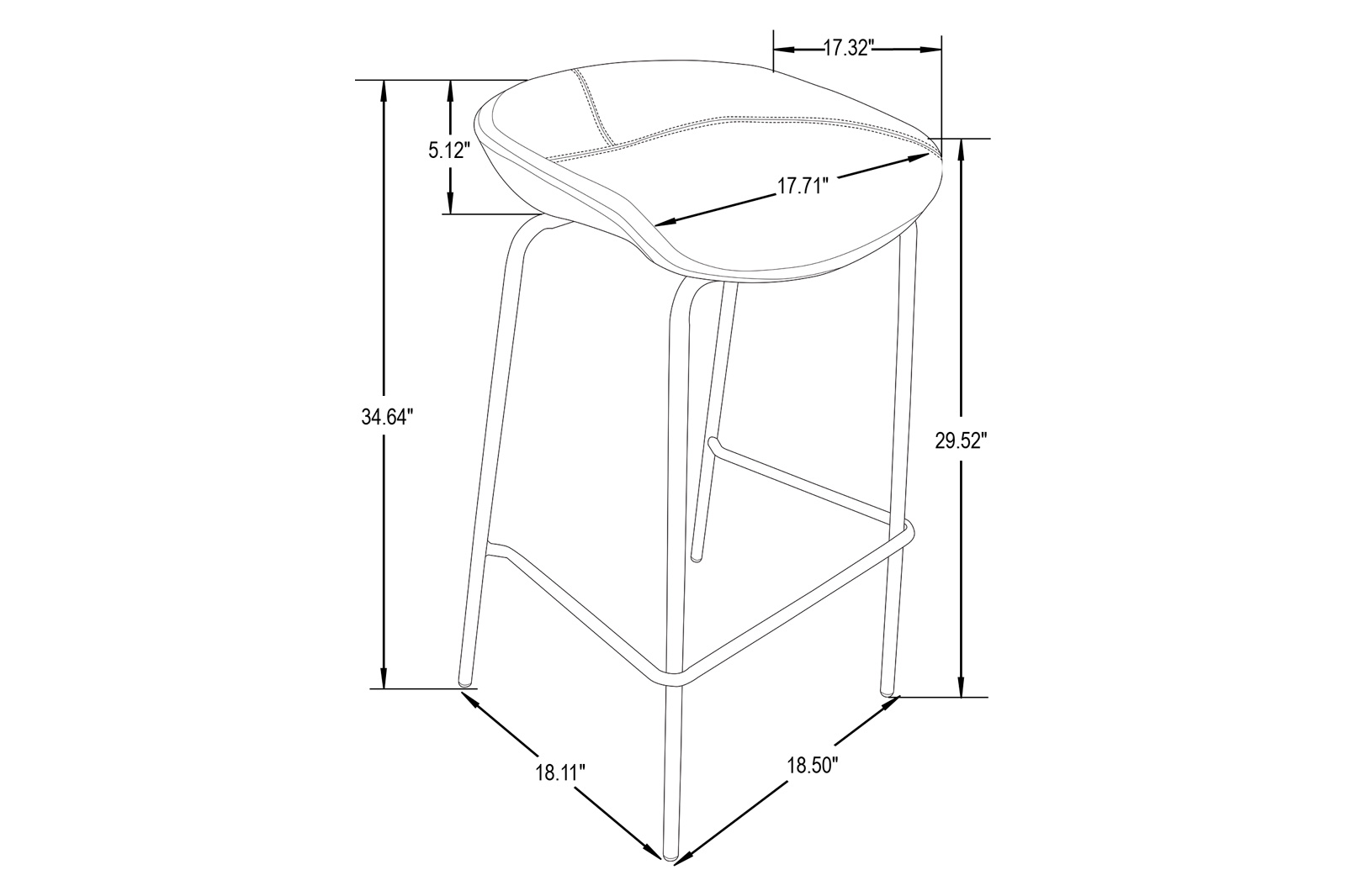 LeisureMod Servos Modern Barstool with Upholstered Faux Leather Seat - Black