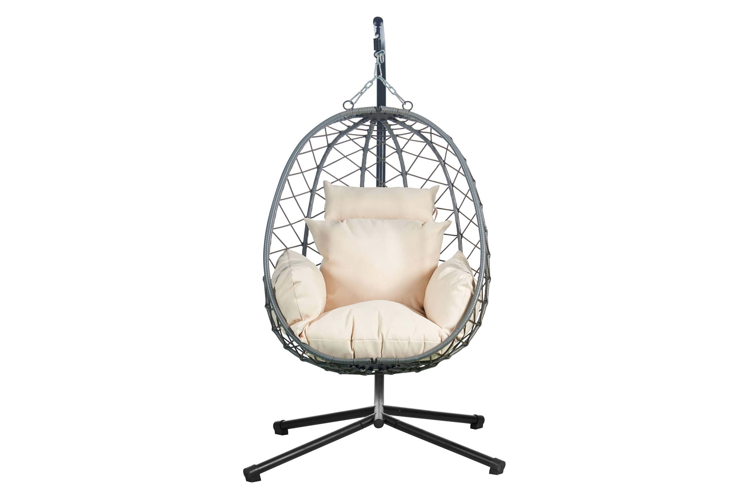 LeisureMod Summit Modern Outdoor Single Person Egg Swing Chair with Removable Cushions - Beige