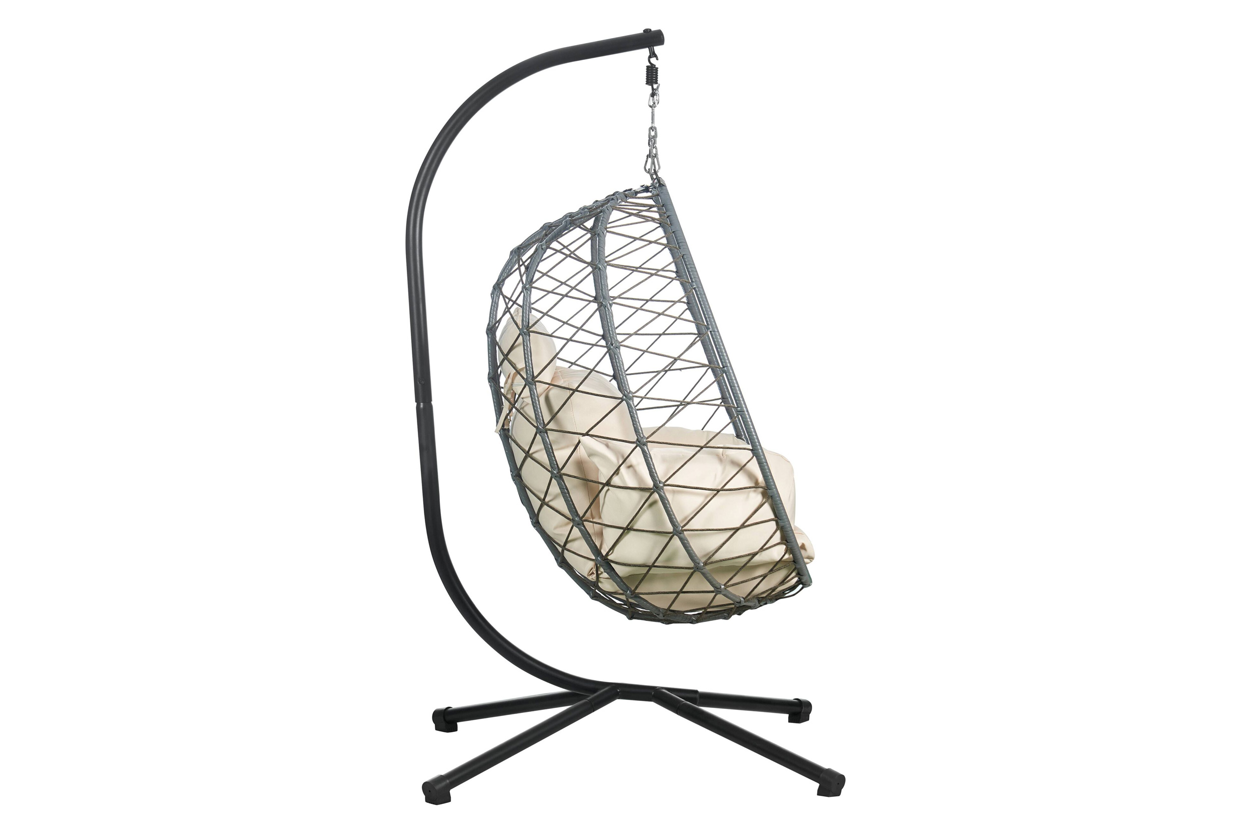 LeisureMod Summit Modern Outdoor Single Person Egg Swing Chair with Removable Cushions - Beige