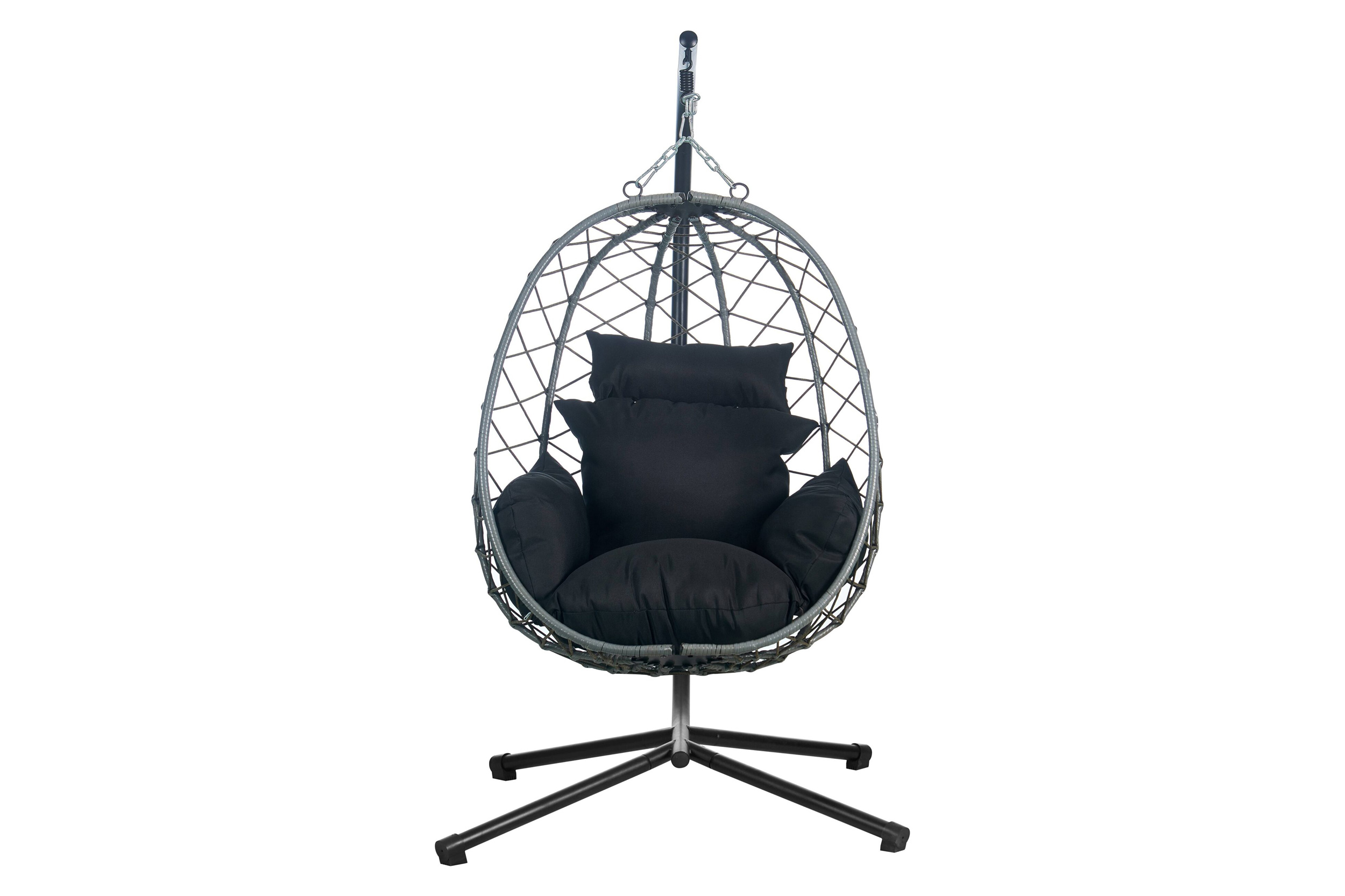 LeisureMod Summit Modern Outdoor Single Person Egg Swing Chair with Removable Cushions - Black