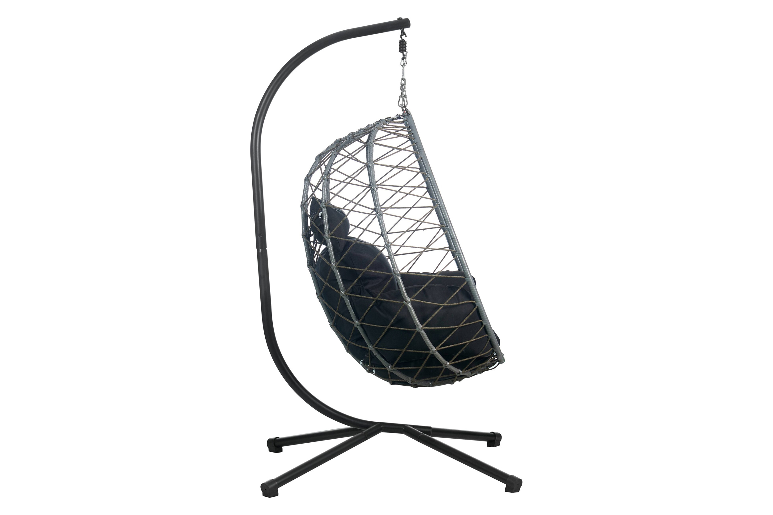 LeisureMod Summit Modern Outdoor Single Person Egg Swing Chair with Removable Cushions - Black