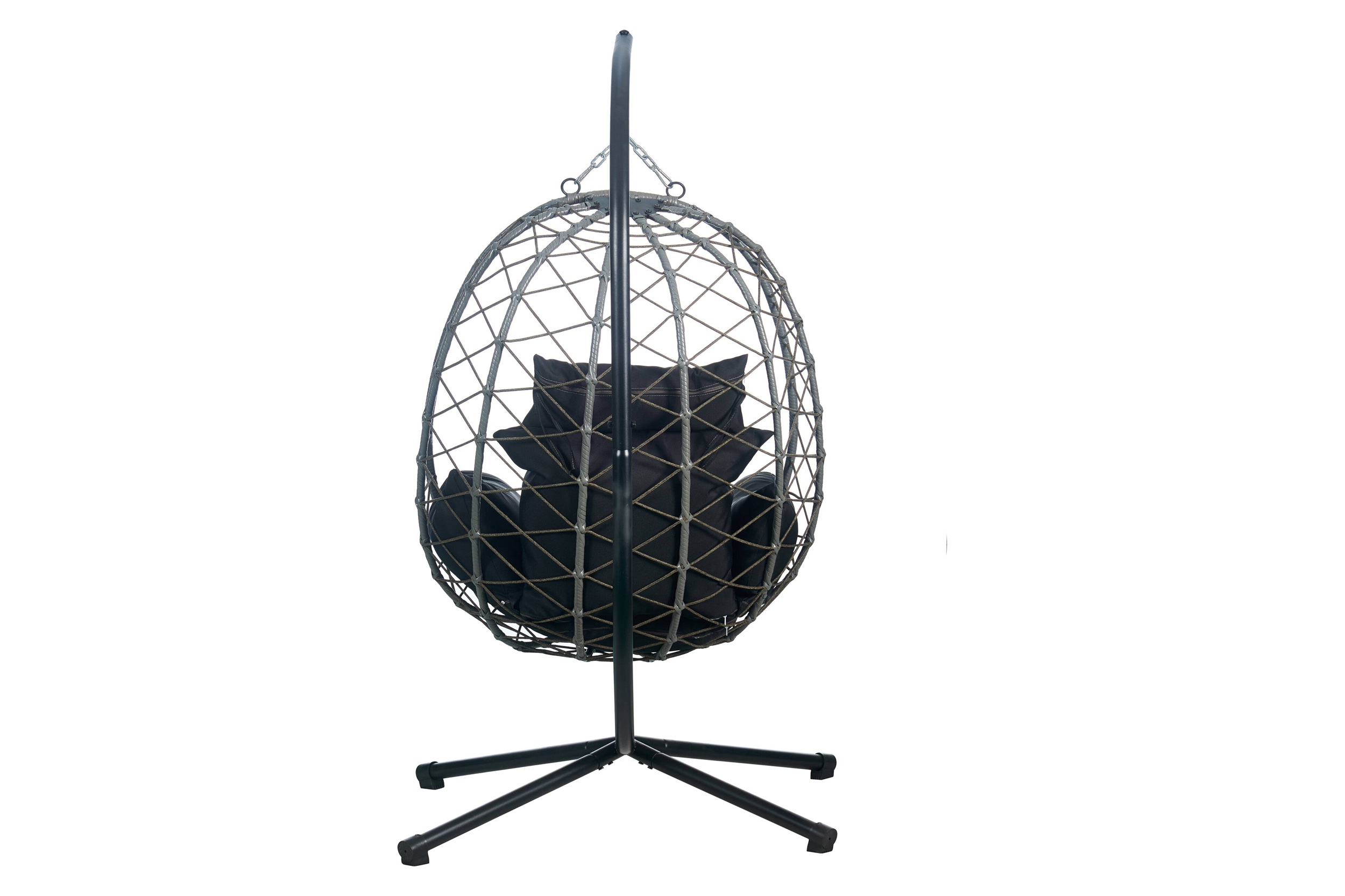 LeisureMod Summit Modern Outdoor Single Person Egg Swing Chair with Removable Cushions - Black