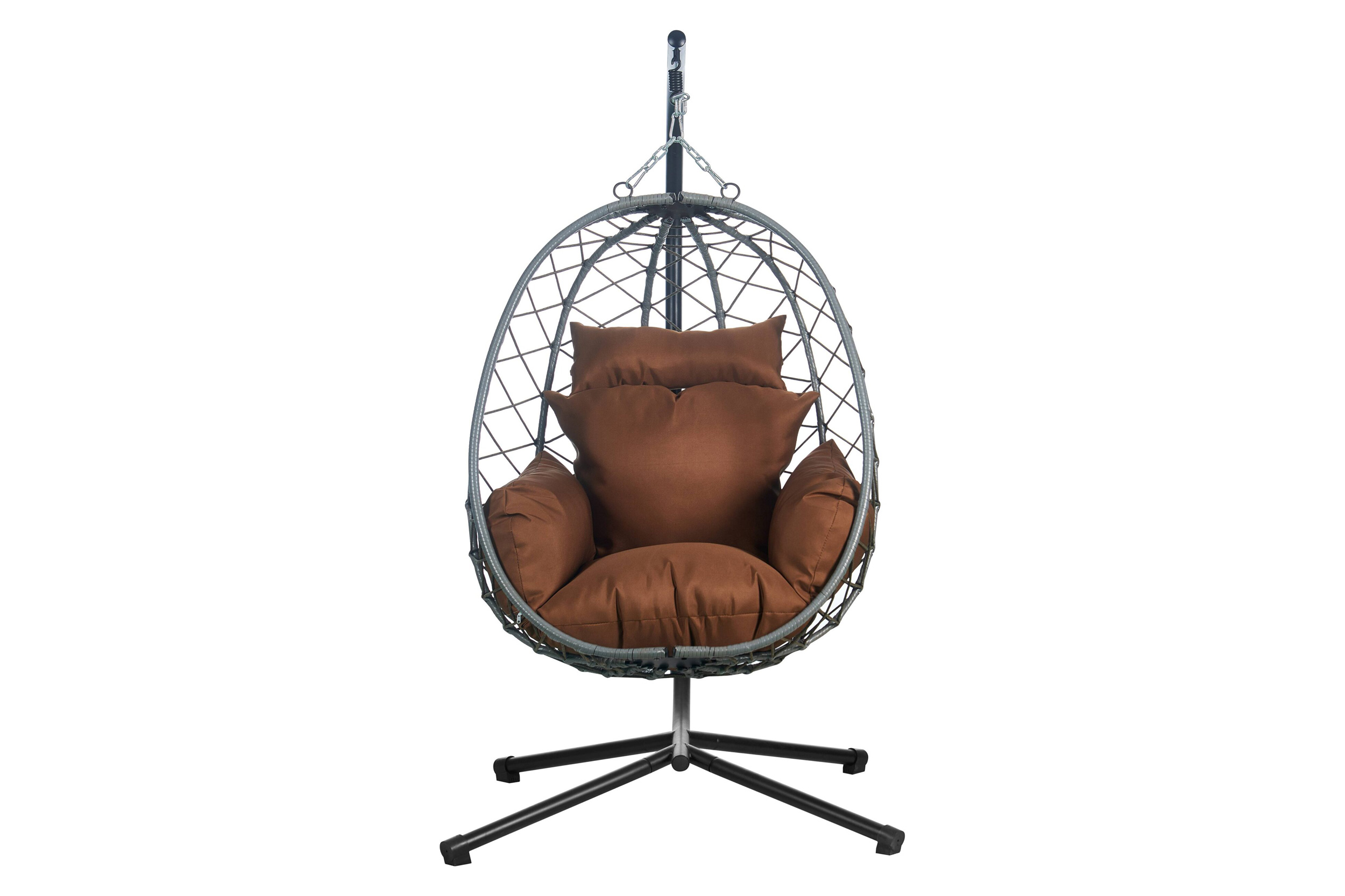 LeisureMod Summit Modern Outdoor Single Person Egg Swing Chair with Removable Cushions - Brown