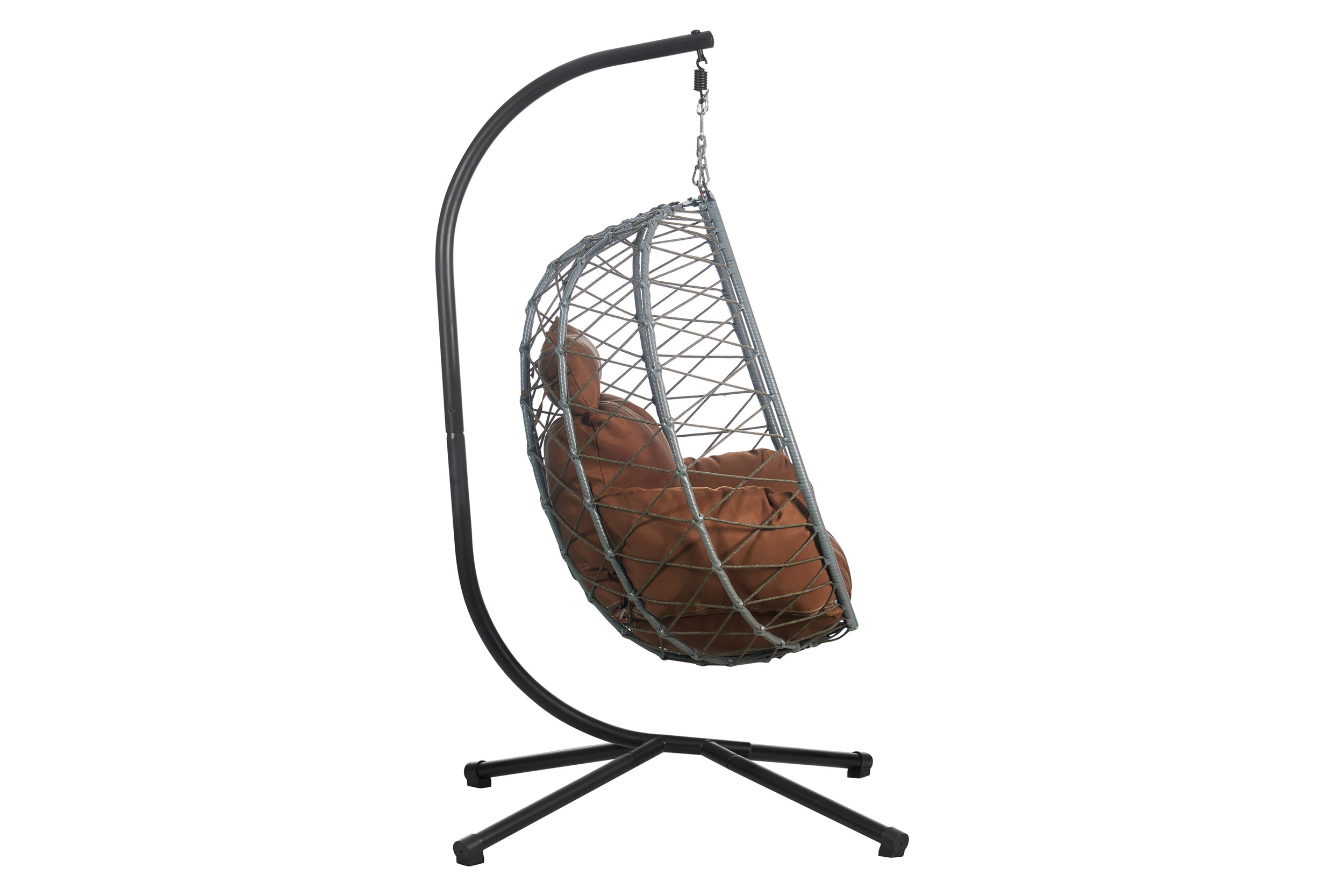 LeisureMod Summit Modern Outdoor Single Person Egg Swing Chair with Removable Cushions - Brown