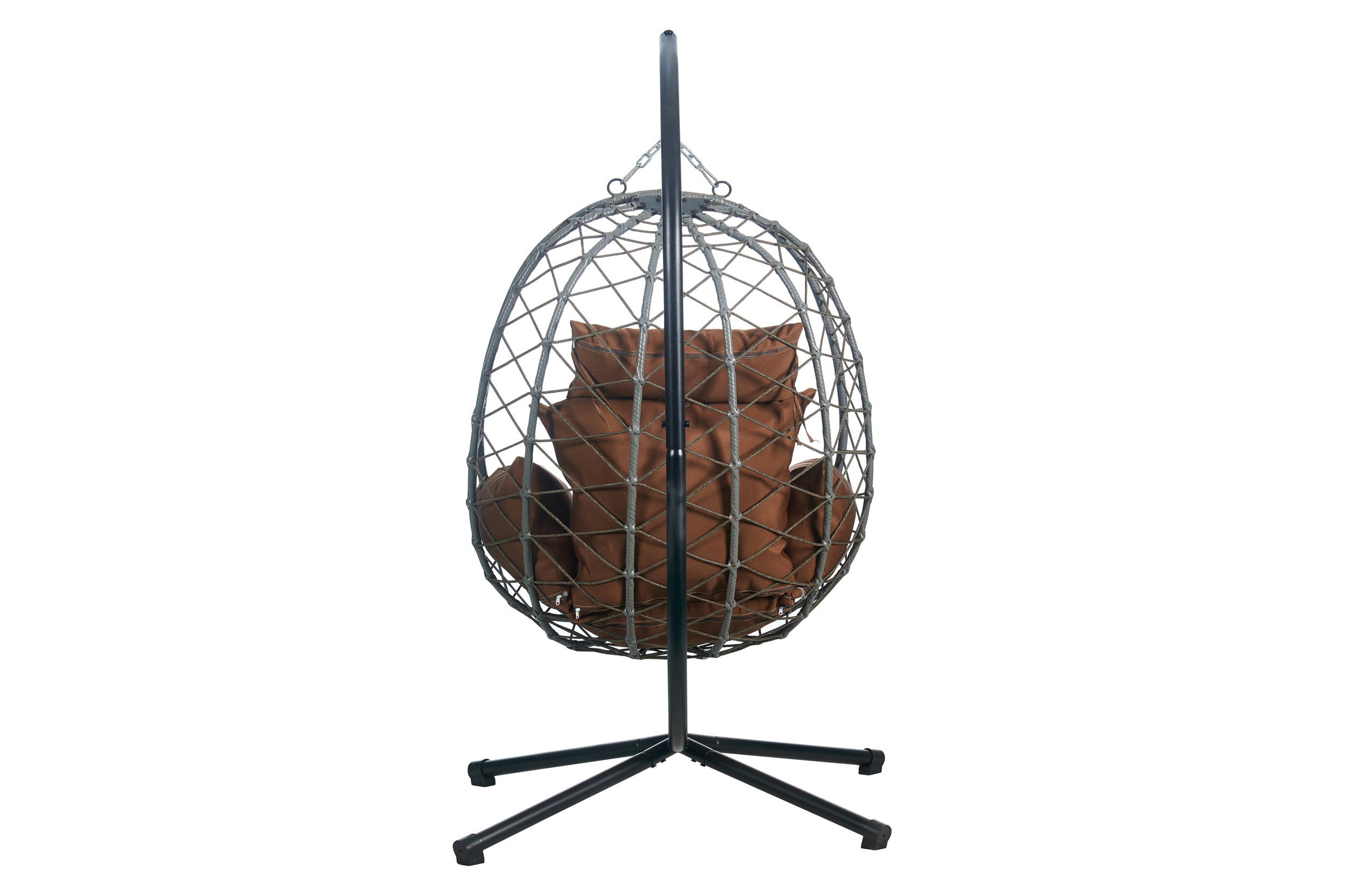 LeisureMod Summit Modern Outdoor Single Person Egg Swing Chair with Removable Cushions - Brown