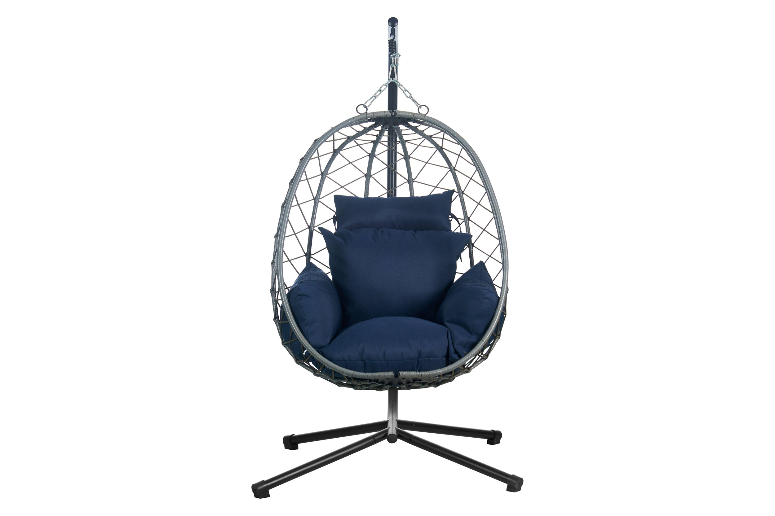 LeisureMod Summit Modern Outdoor Single Person Egg Swing Chair with Removable Cushions - Blue