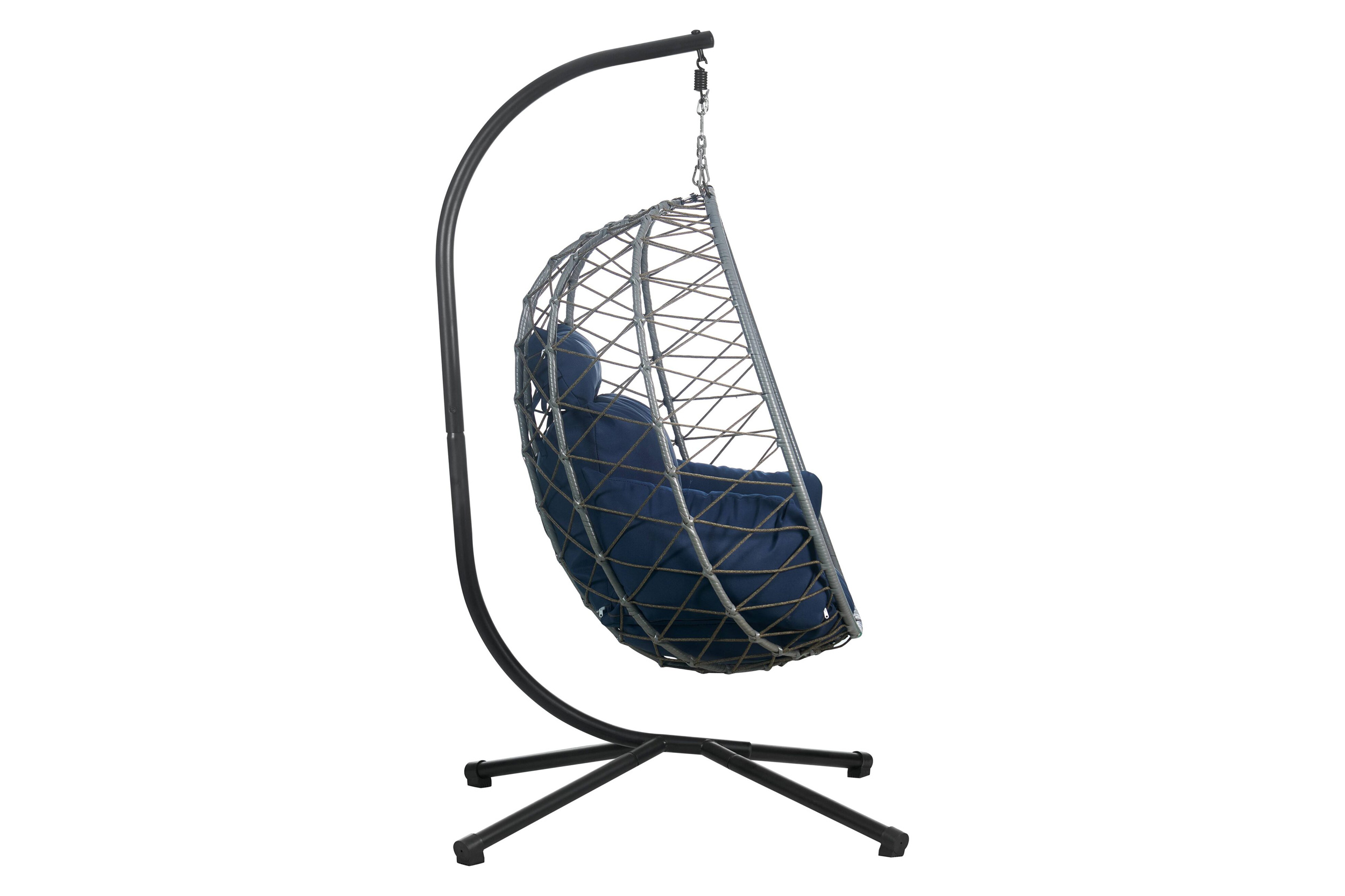 LeisureMod Summit Modern Outdoor Single Person Egg Swing Chair with Removable Cushions - Blue