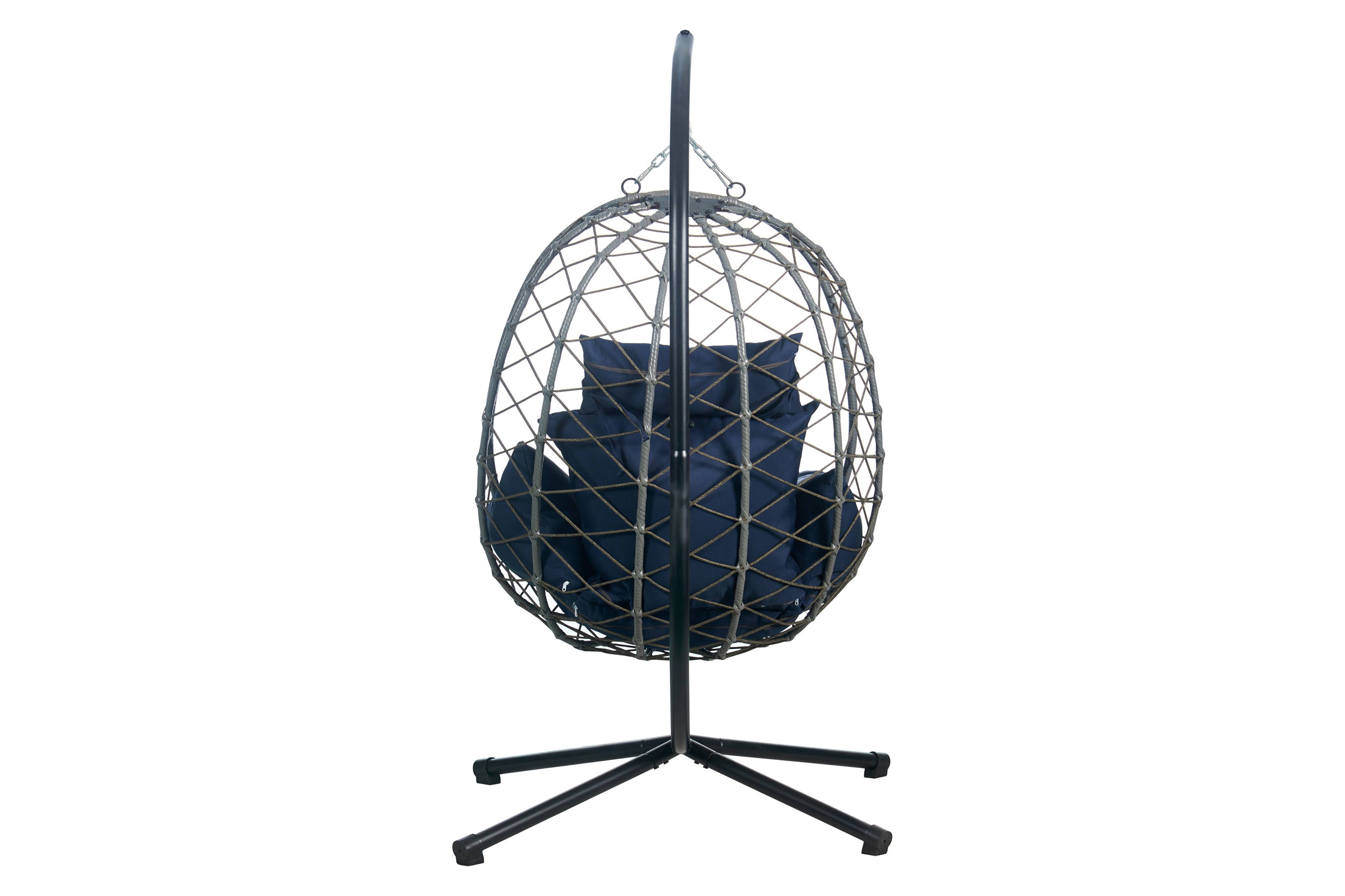 LeisureMod Summit Modern Outdoor Single Person Egg Swing Chair with Removable Cushions - Blue