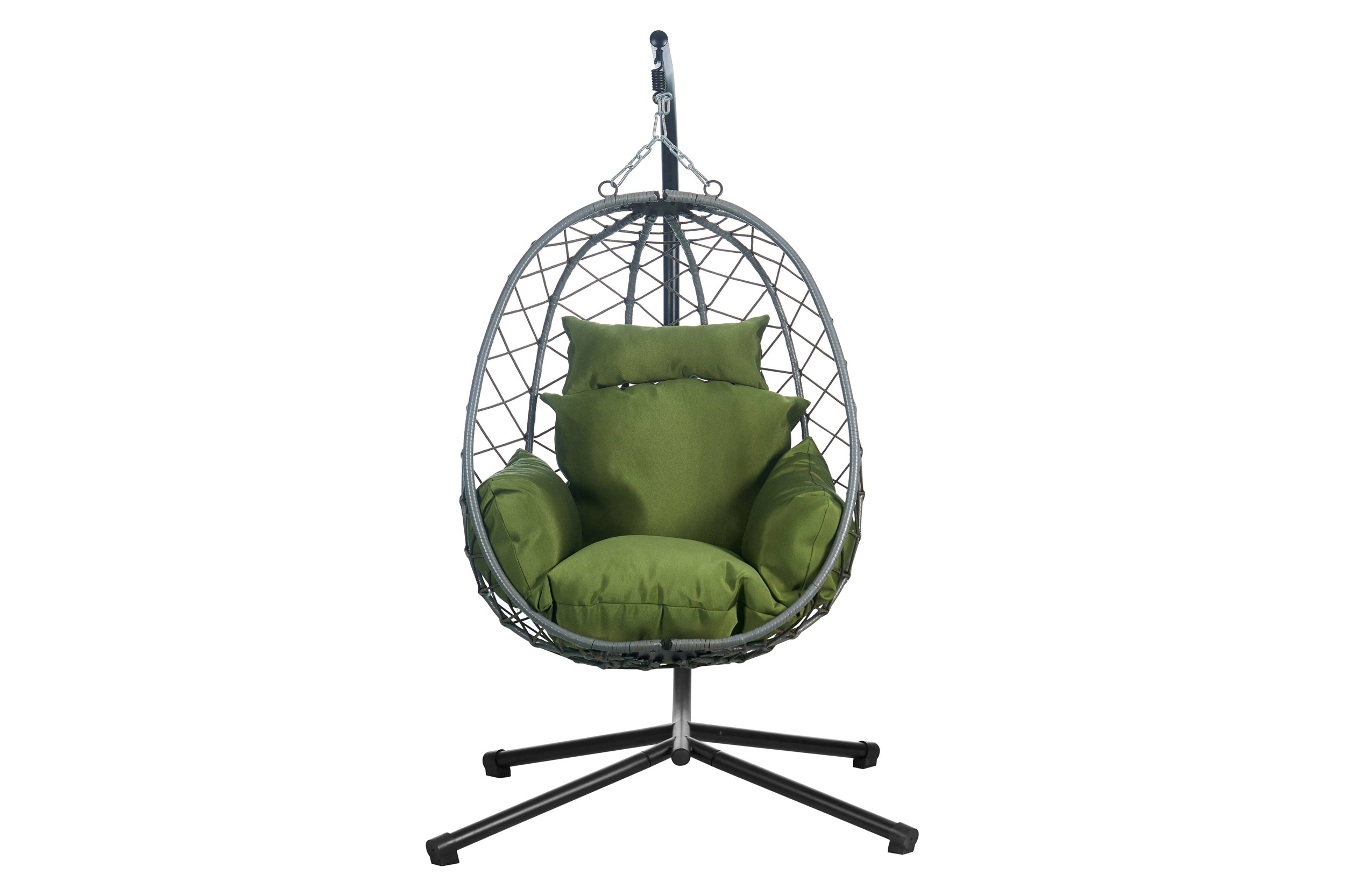 LeisureMod Summit Modern Outdoor Single Person Egg Swing Chair with Removable Cushions - Dark Green