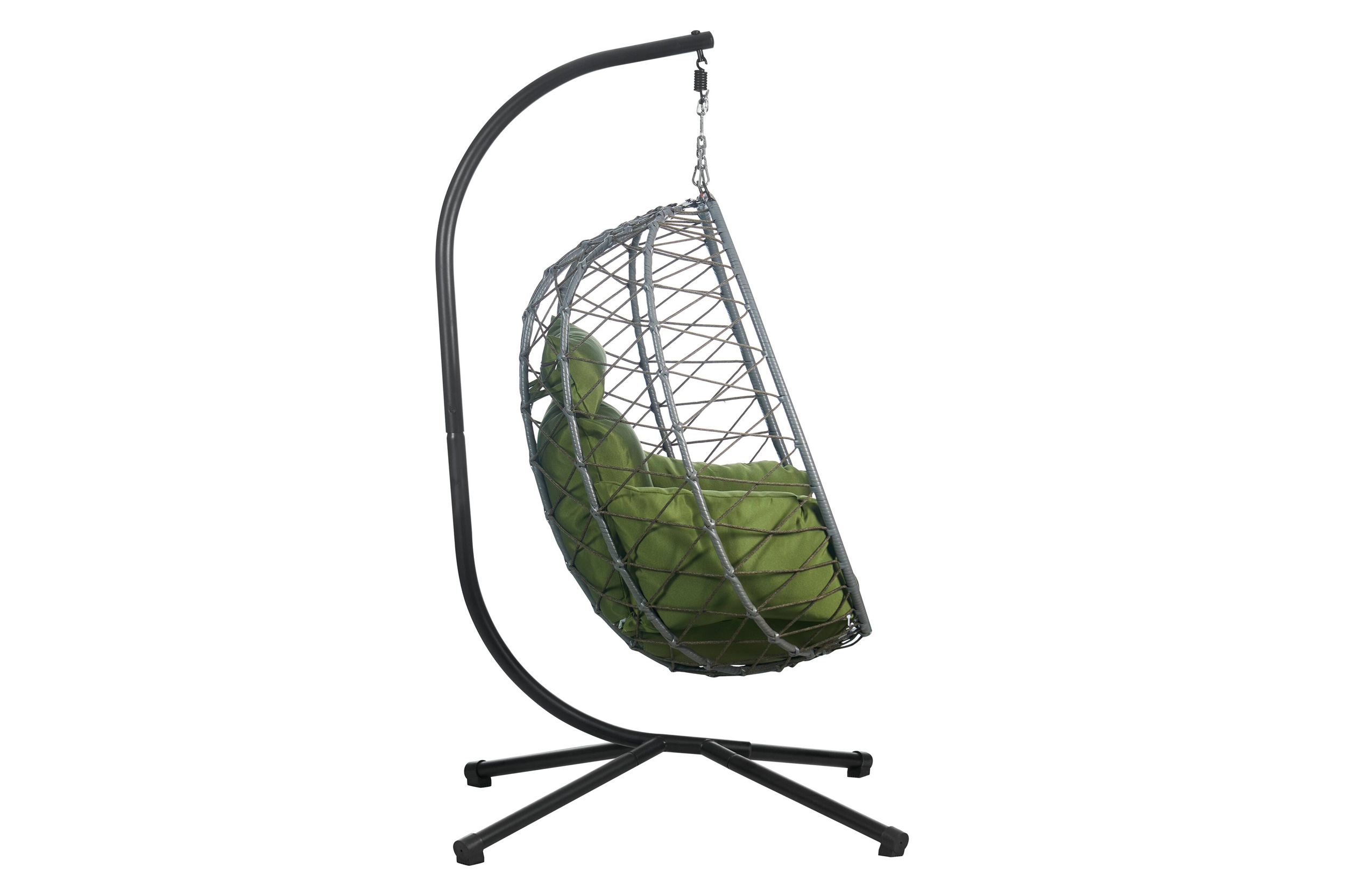 LeisureMod Summit Modern Outdoor Single Person Egg Swing Chair with Removable Cushions - Dark Green