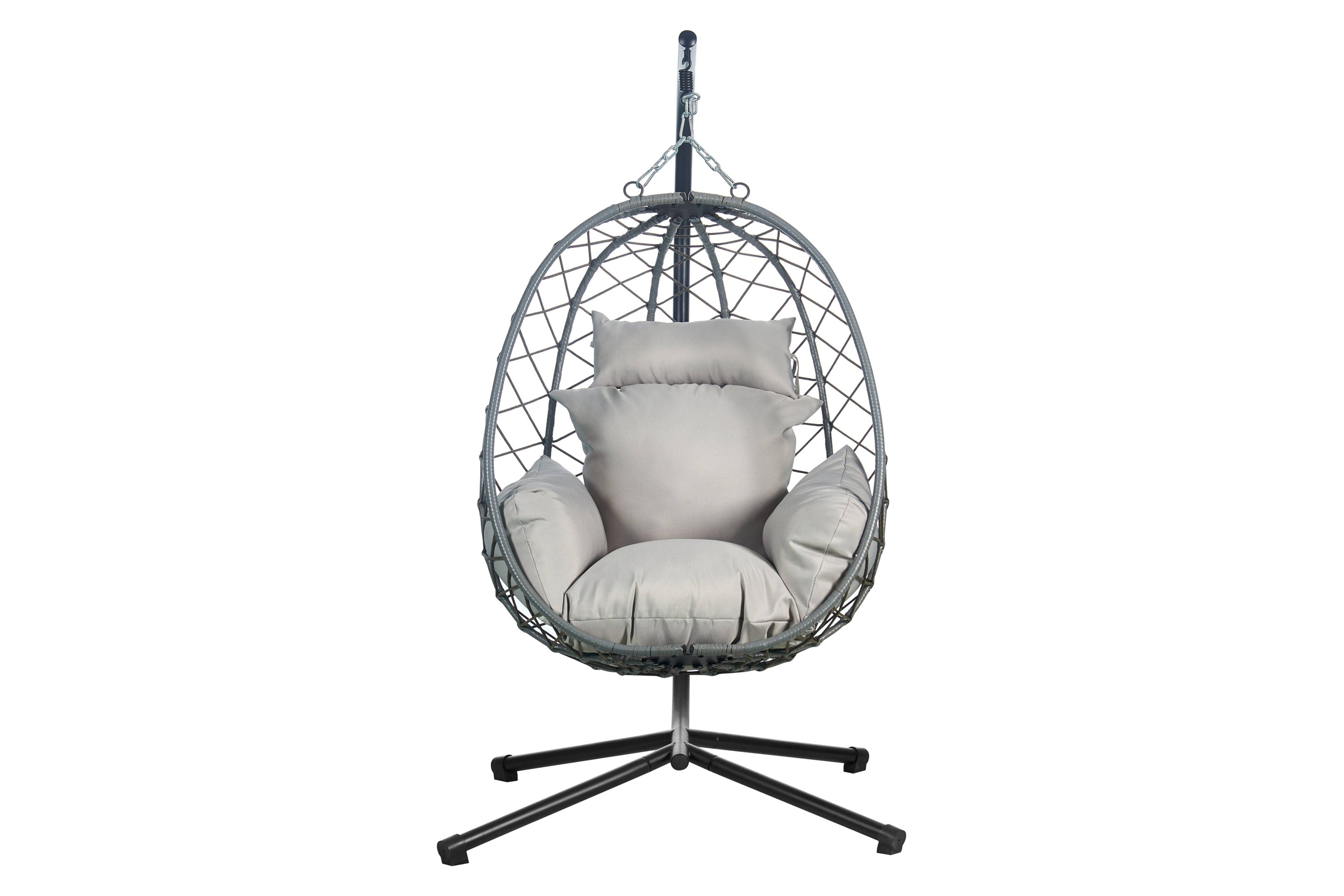 LeisureMod Summit Modern Outdoor Single Person Egg Swing Chair with Removable Cushions - Gray