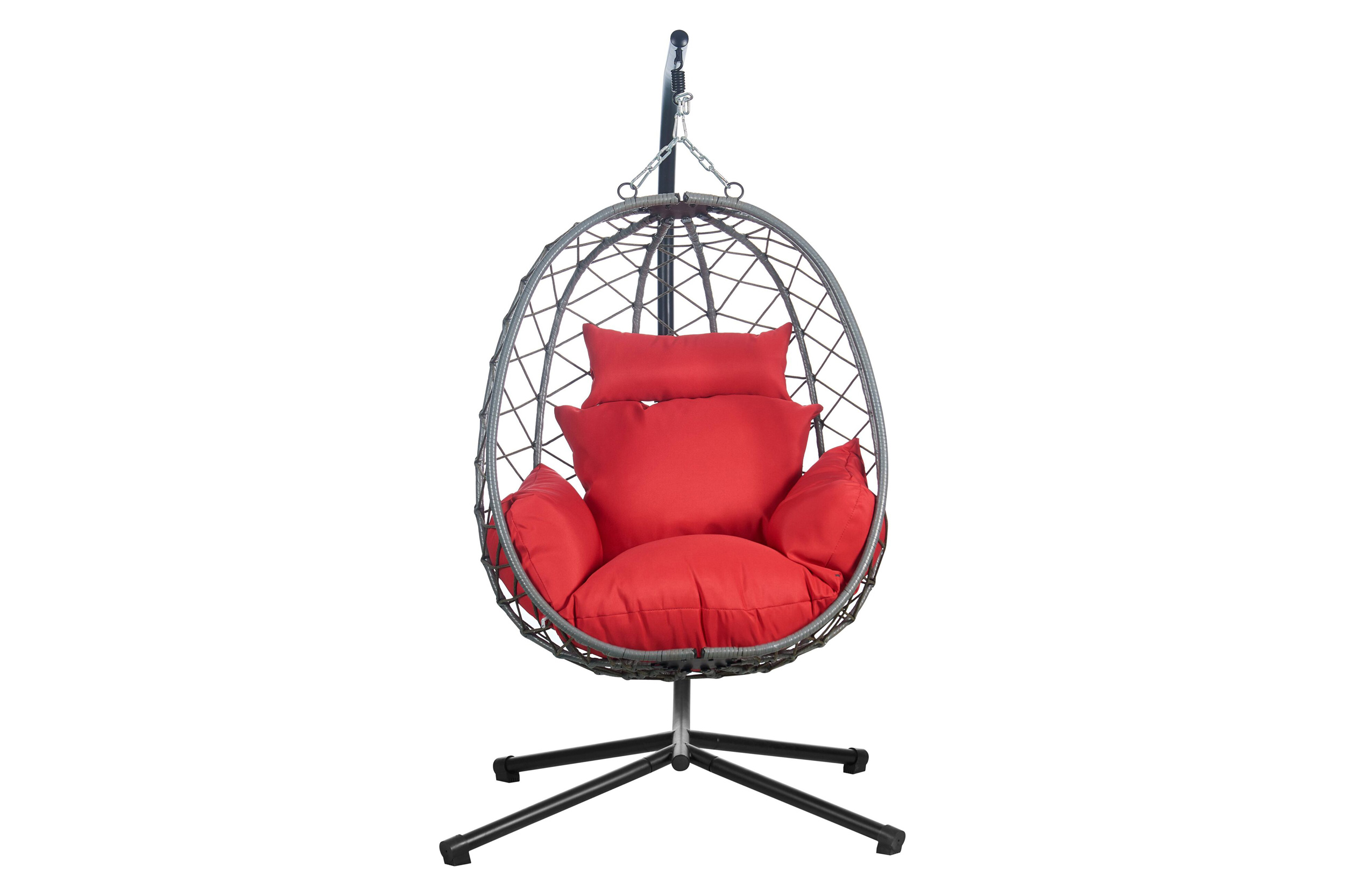 LeisureMod Summit Modern Outdoor Single Person Egg Swing Chair with Removable Cushions - Red