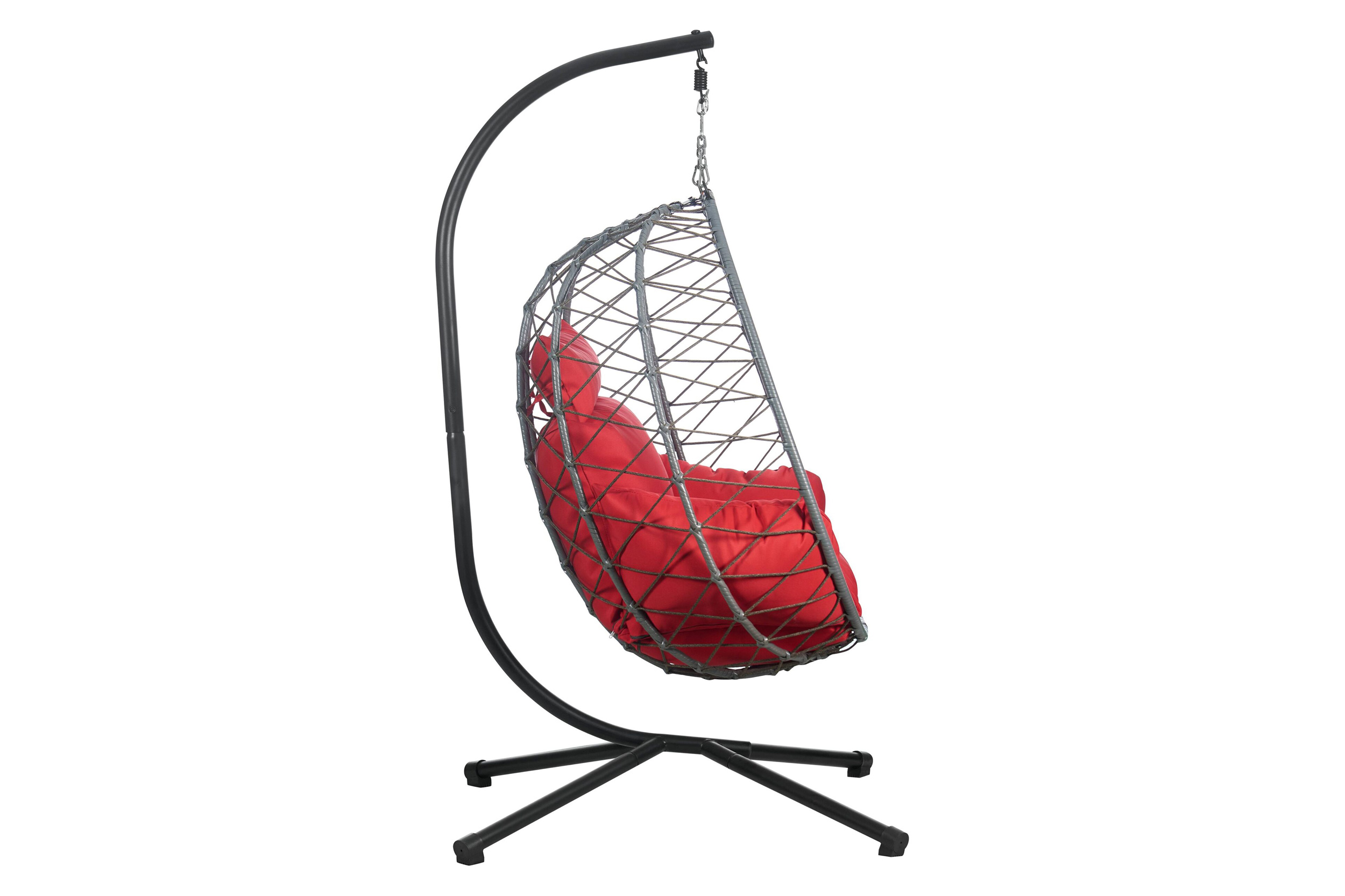 LeisureMod Summit Modern Outdoor Single Person Egg Swing Chair with Removable Cushions - Red