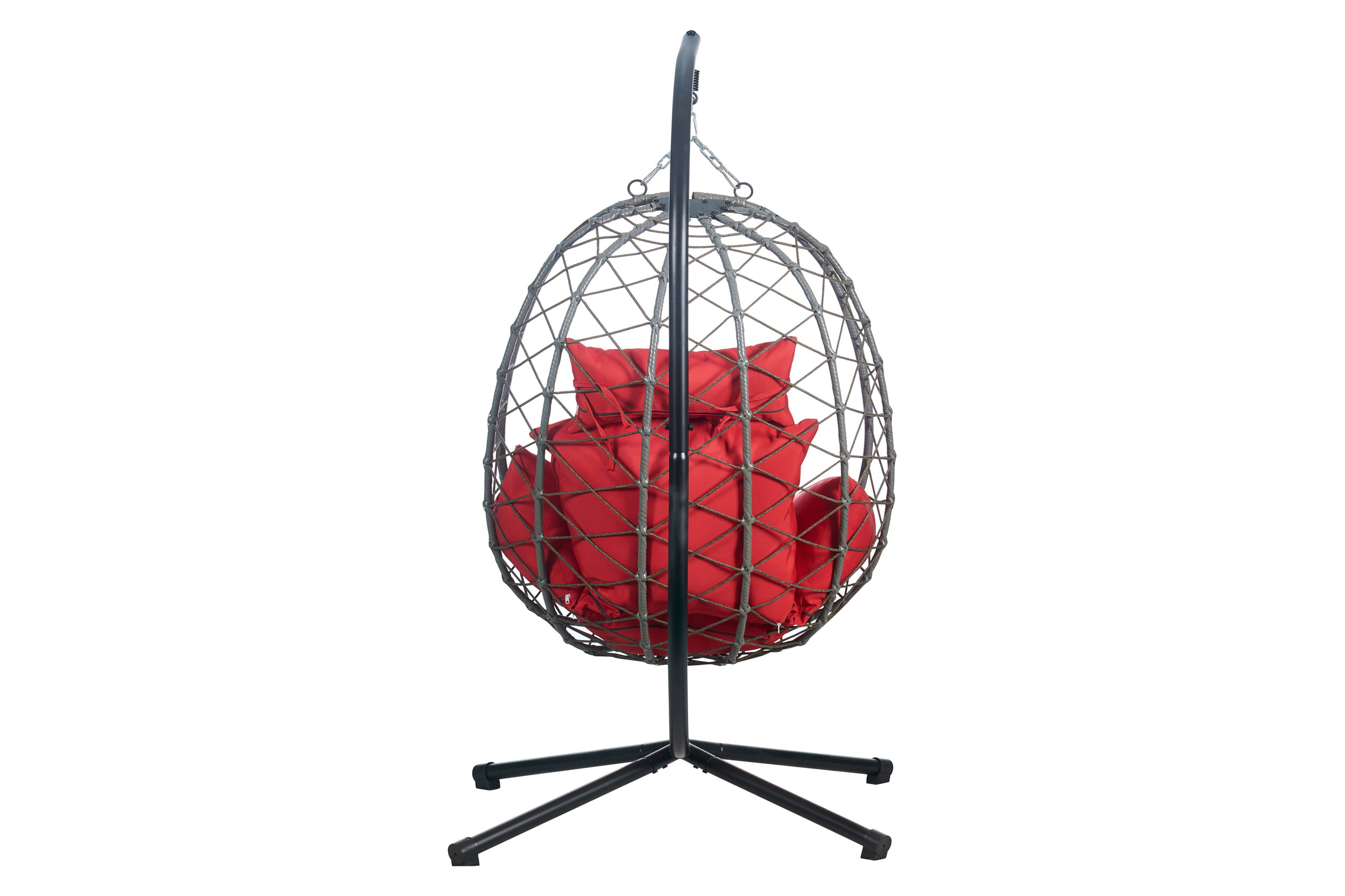 LeisureMod Summit Modern Outdoor Single Person Egg Swing Chair with Removable Cushions - Red