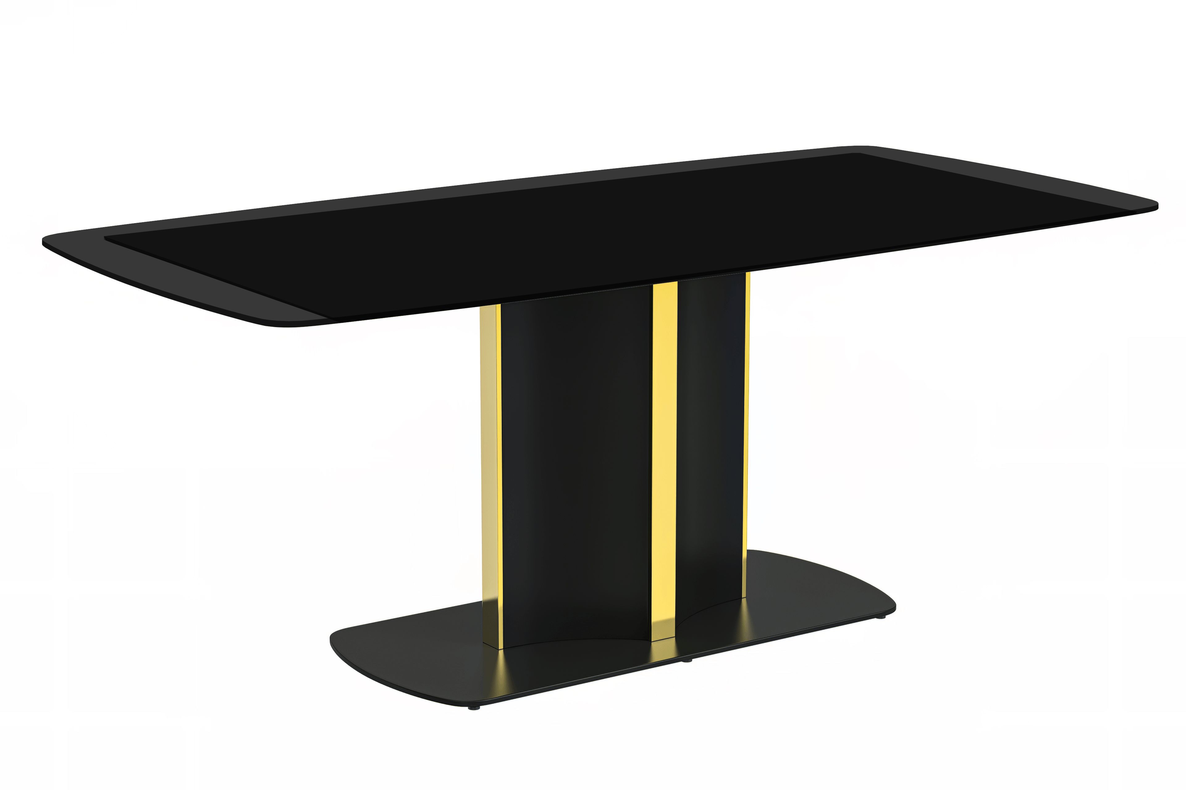 LeisureMod Sylva Modern 55" Rectangular Dining Table with Glass Top and Gold Steel Pedestal Base