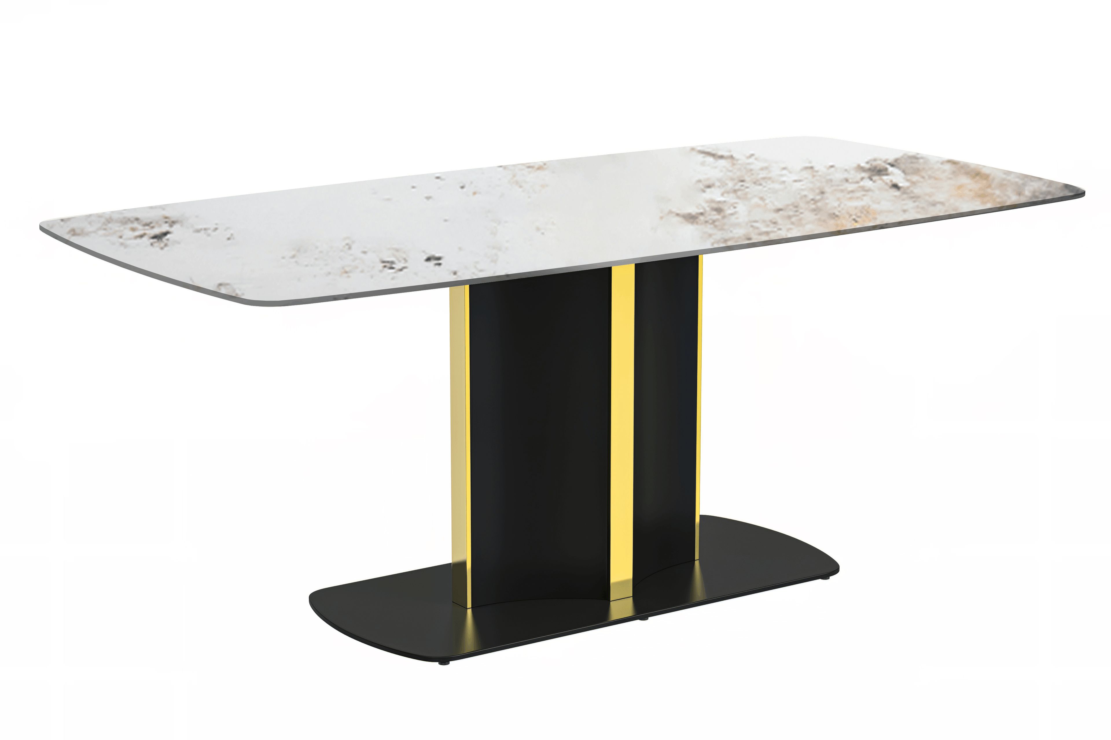 LeisureMod Sylva Modern 55" Rectangular Dining Table with Glass Top and Gold Steel Pedestal Base