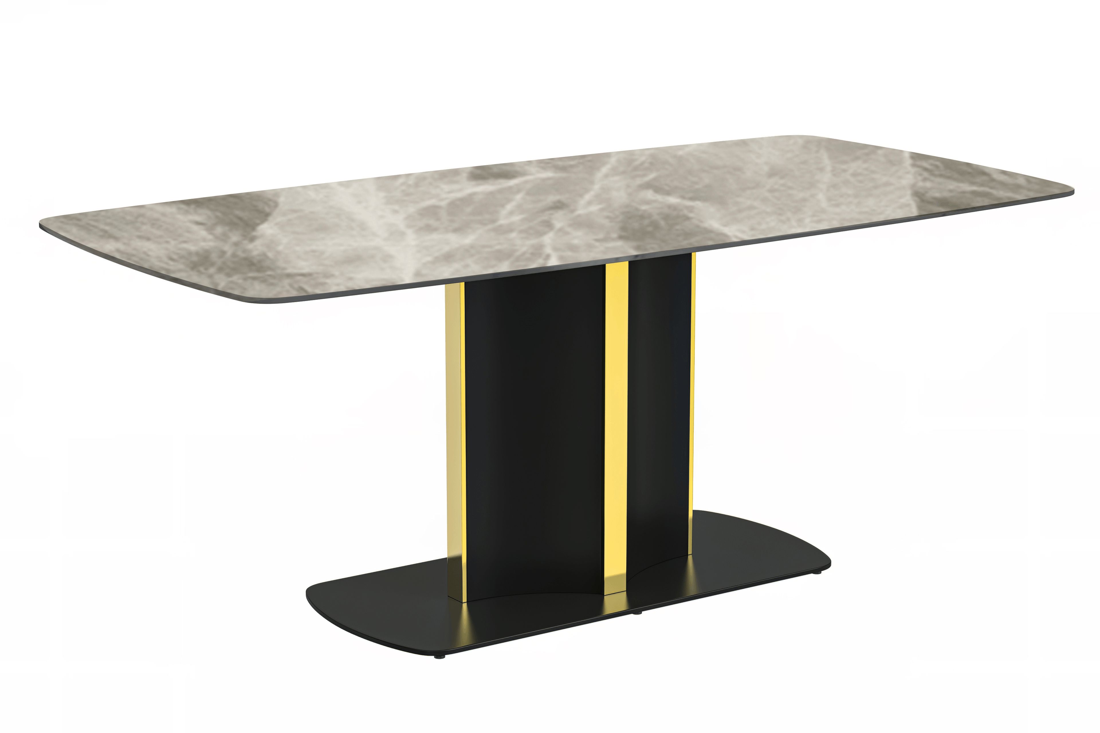 LeisureMod Sylva Modern 55" Rectangular Dining Table with Glass Top and Gold Steel Pedestal Base