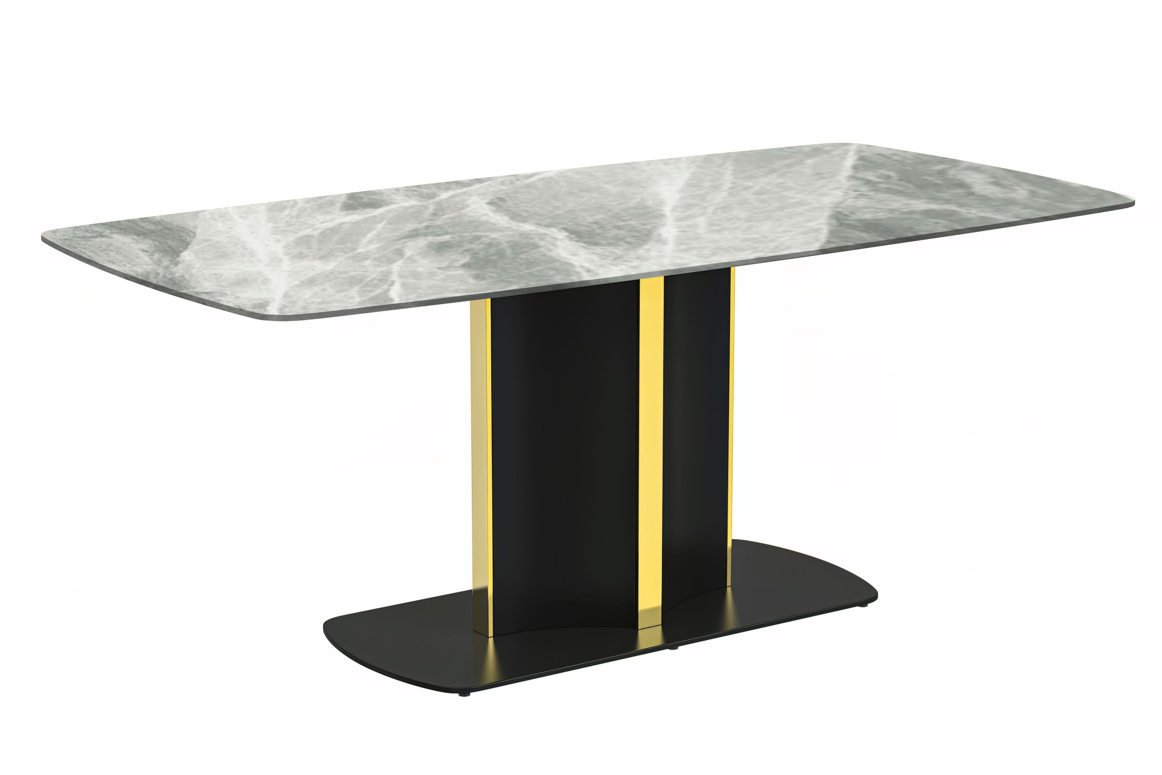 LeisureMod Sylva Modern 55" Rectangular Dining Table with Glass Top and Gold Steel Pedestal Base