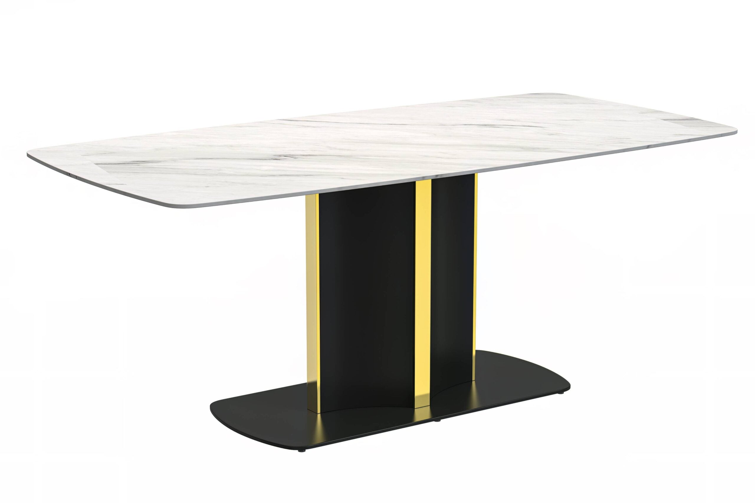 LeisureMod Sylva Modern 55" Rectangular Dining Table with Glass Top and Gold Steel Pedestal Base