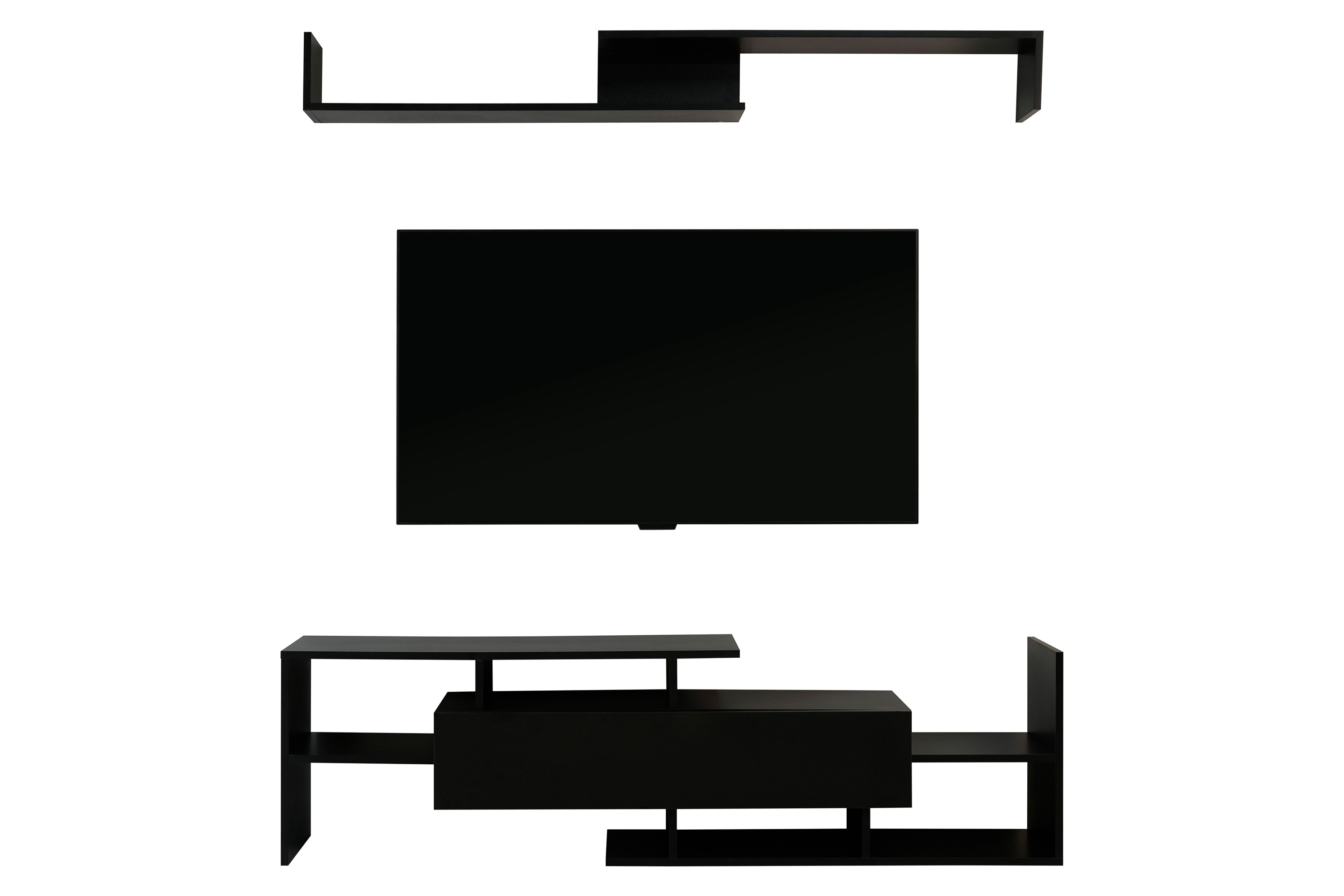 LeisureMod Surrey Modern TV Stand with MDF Shelves and Bookcase - Ebony