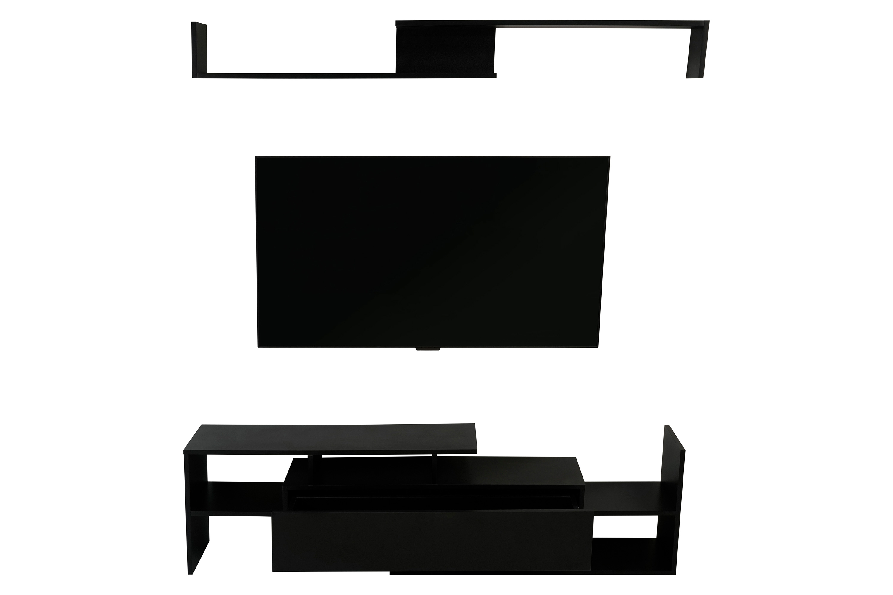 LeisureMod Surrey Modern TV Stand with MDF Shelves and Bookcase - Ebony