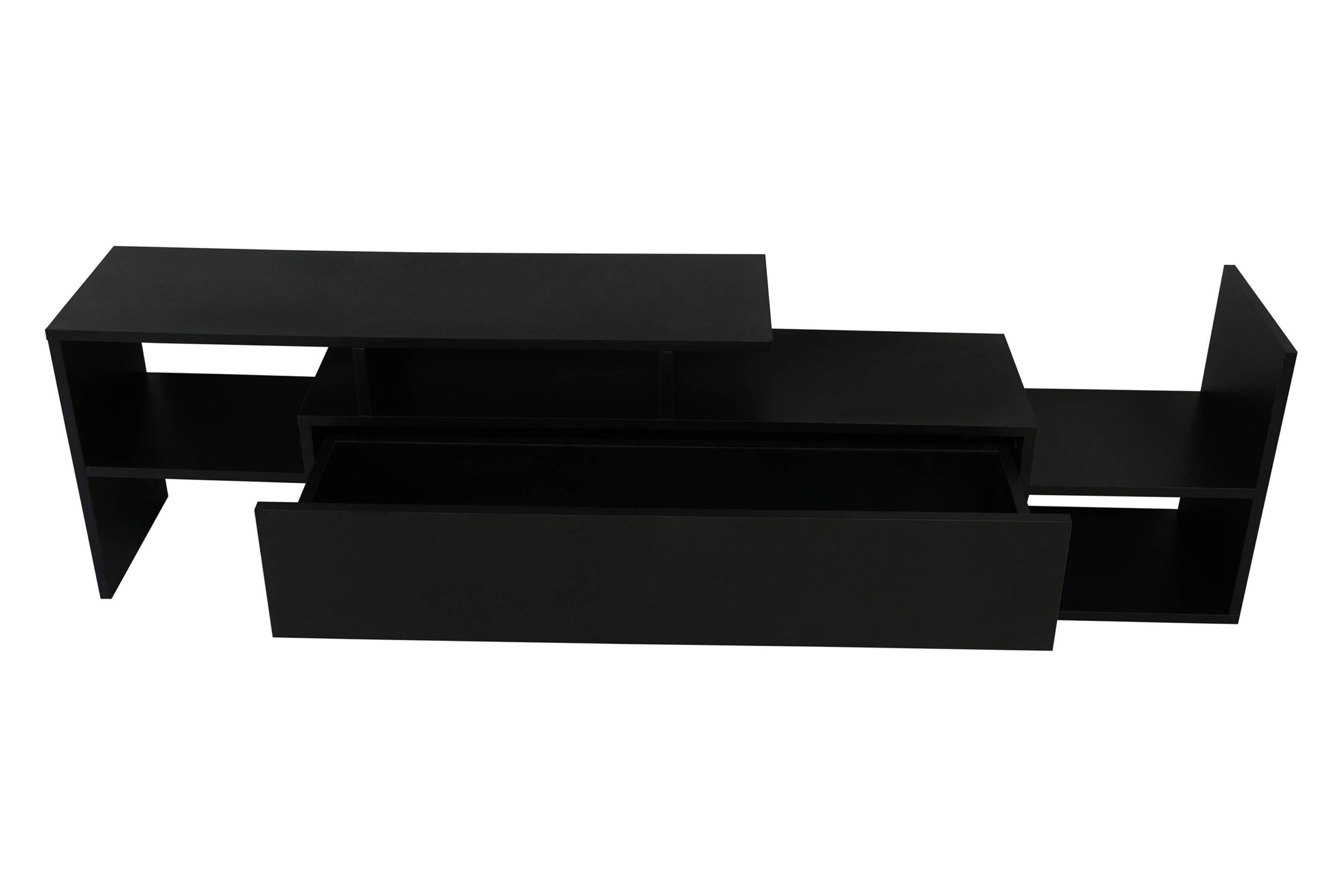 LeisureMod Surrey Modern TV Stand with MDF Shelves and Bookcase - Ebony