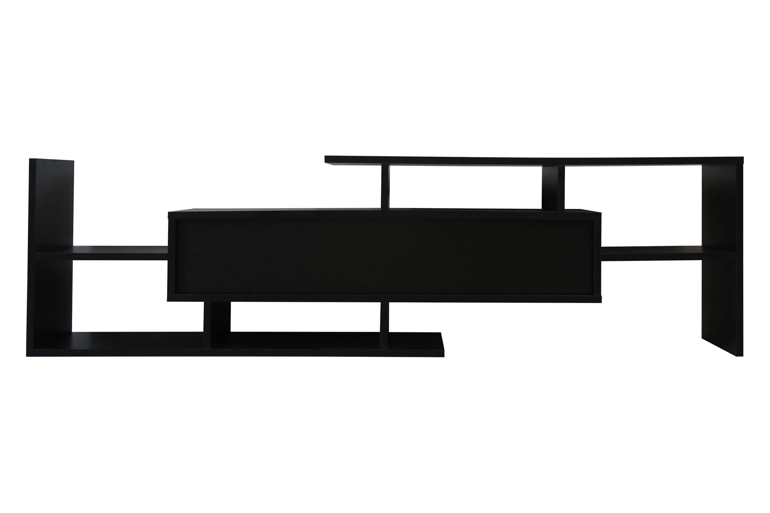 LeisureMod Surrey Modern TV Stand with MDF Shelves and Bookcase - Ebony