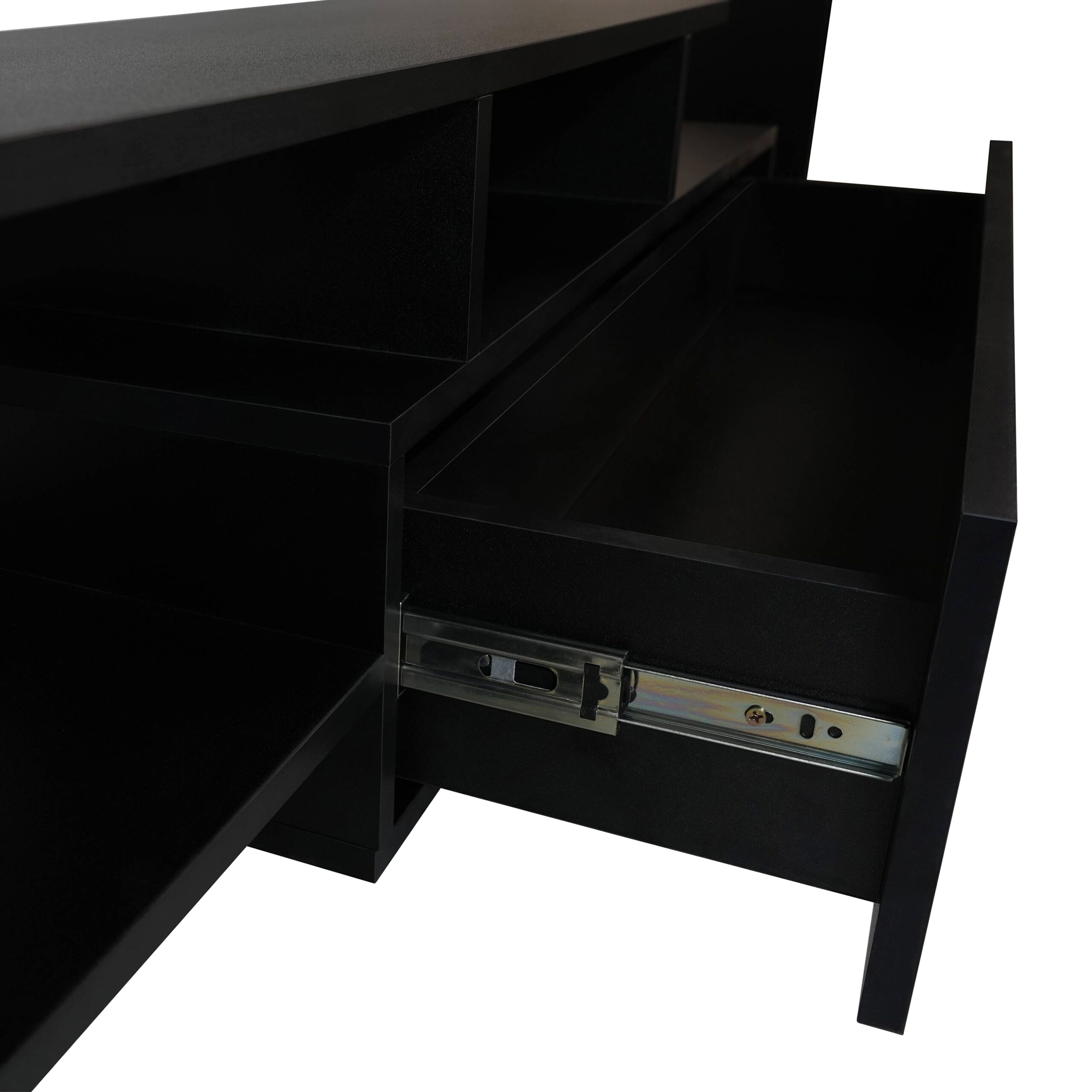 LeisureMod Surrey Modern TV Stand with MDF Shelves and Bookcase - Ebony