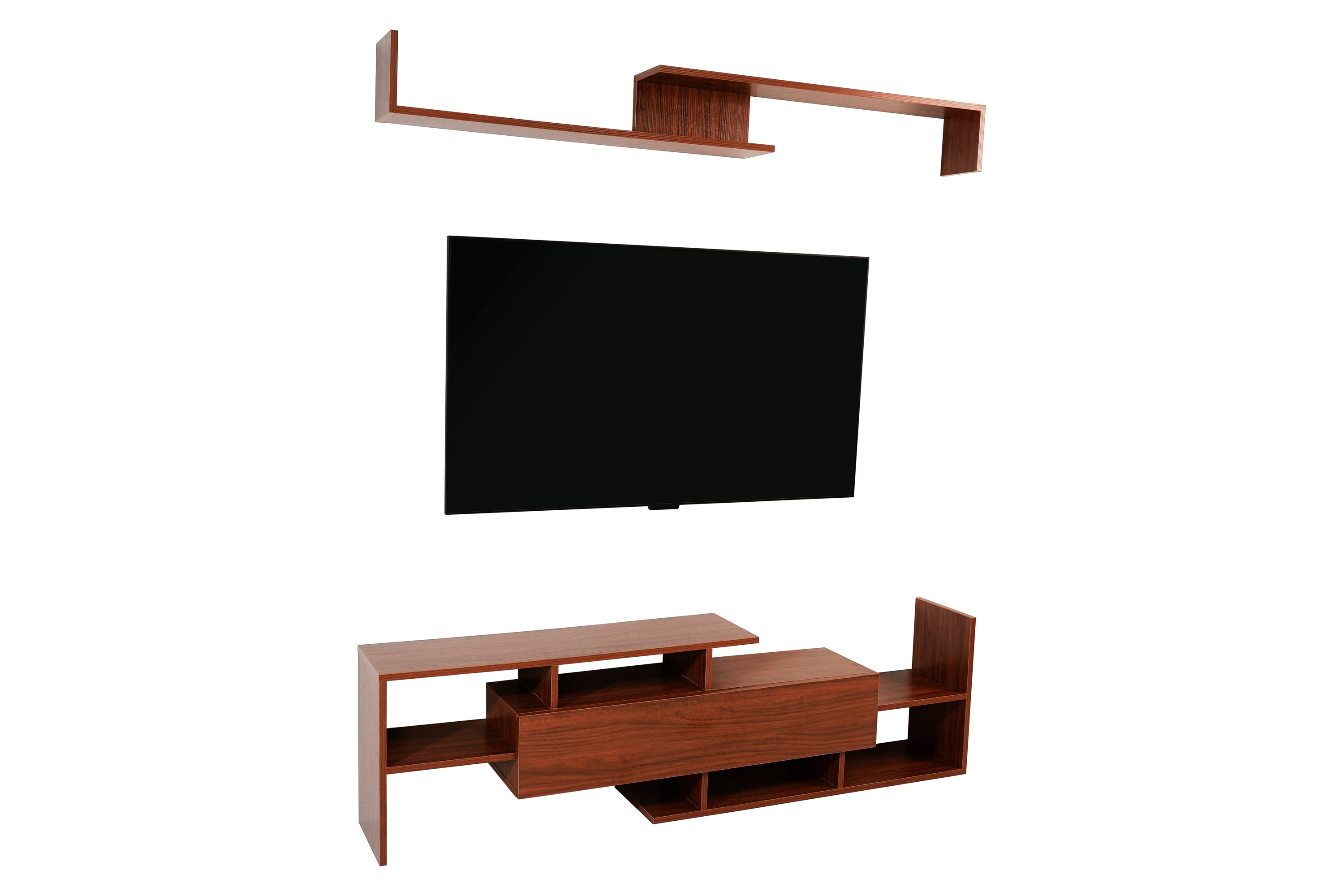 LeisureMod Surrey Modern TV Stand with MDF Shelves and Bookcase