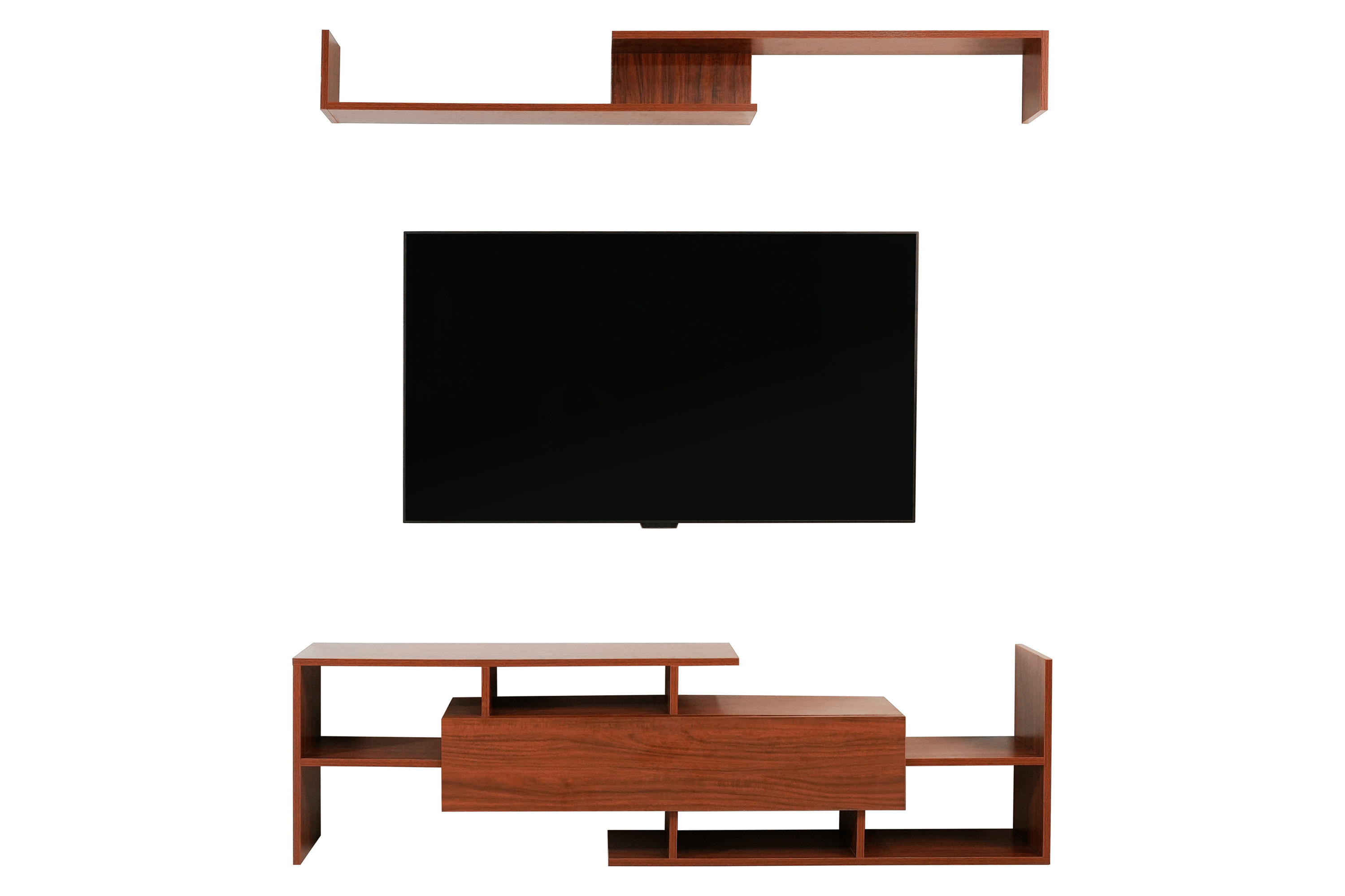 LeisureMod Surrey Modern TV Stand with MDF Shelves and Bookcase - Walnut