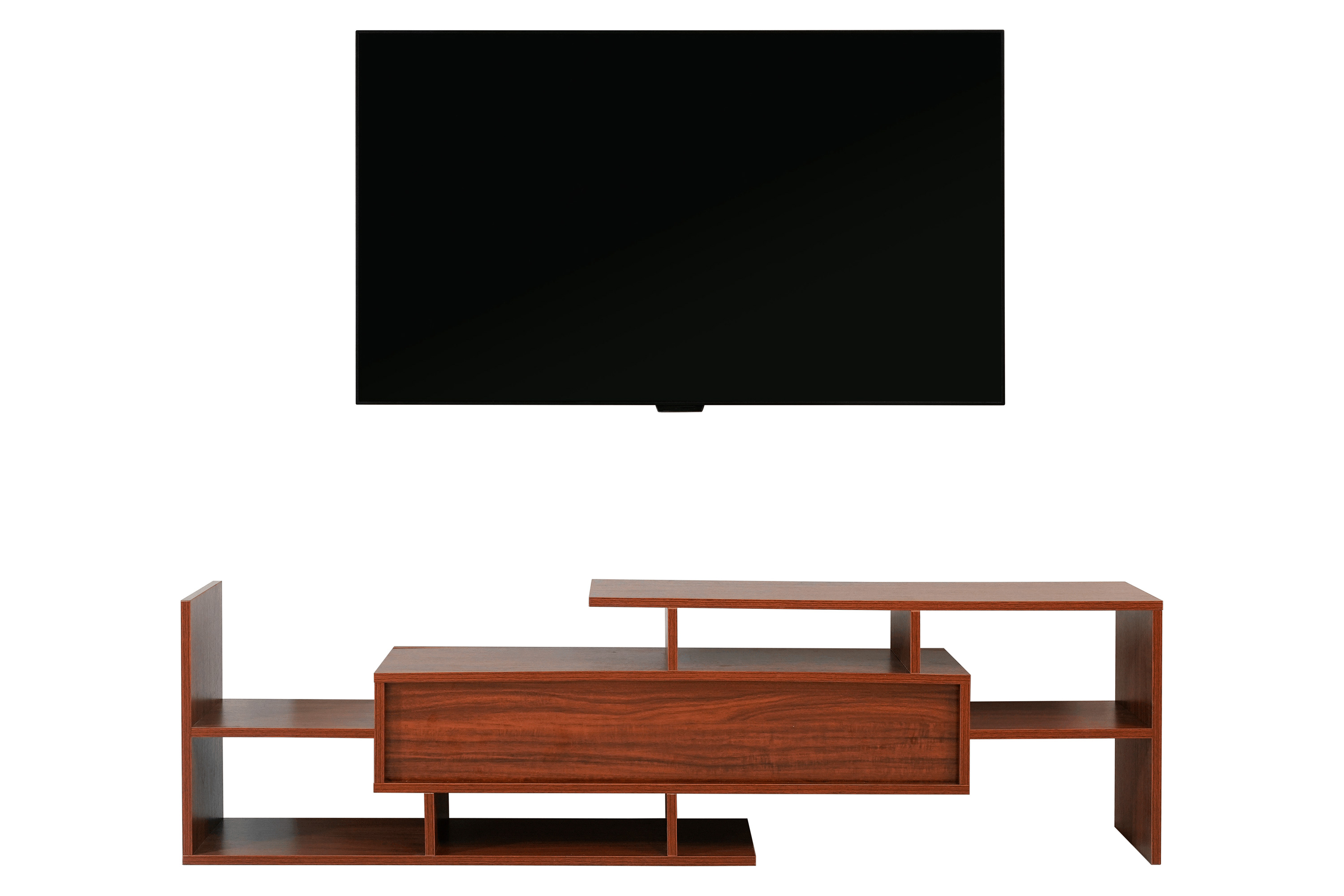 LeisureMod Surrey Modern TV Stand with MDF Shelves and Bookcase - Walnut