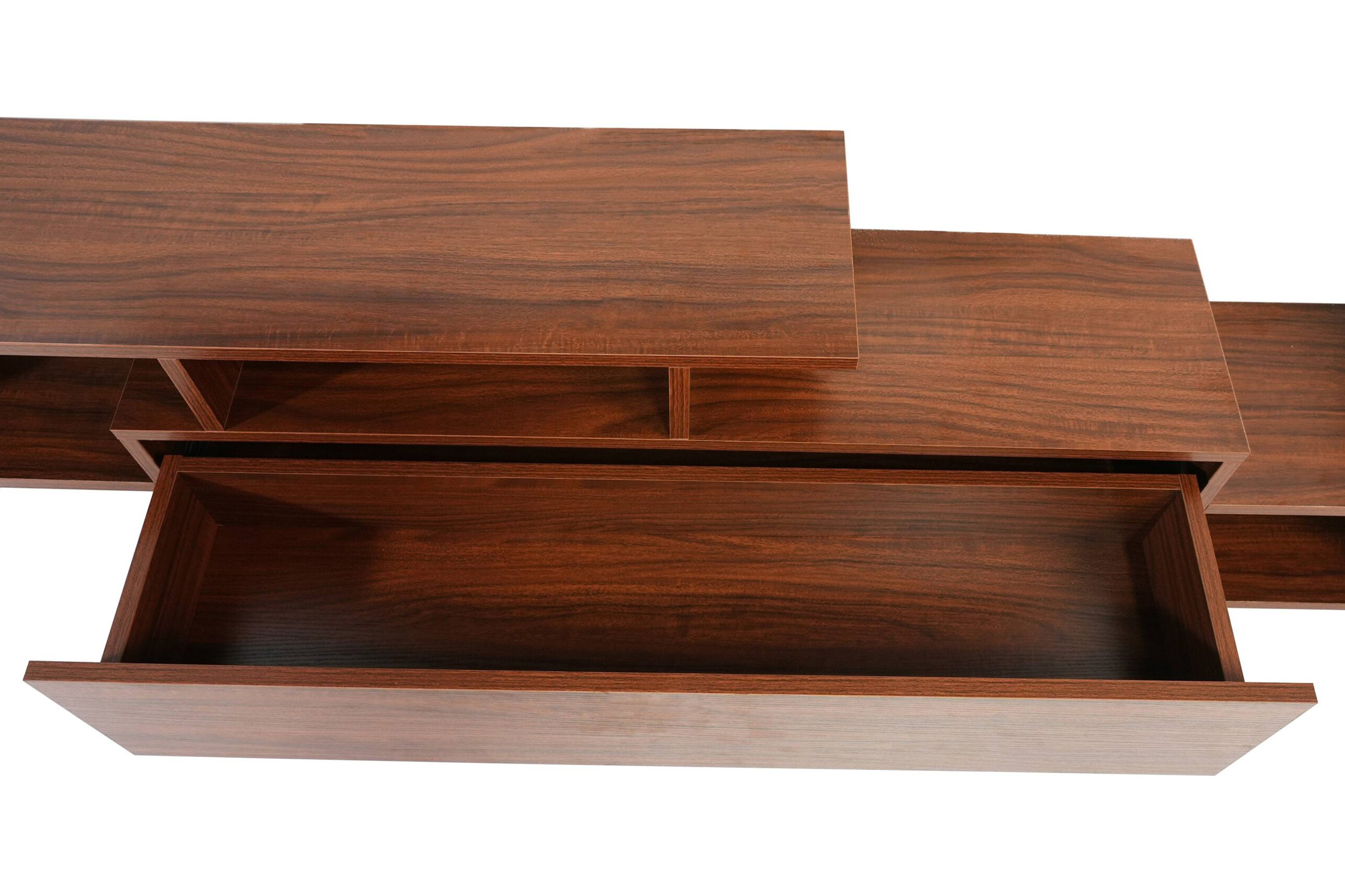 LeisureMod Surrey Modern TV Stand with MDF Shelves and Bookcase - Walnut