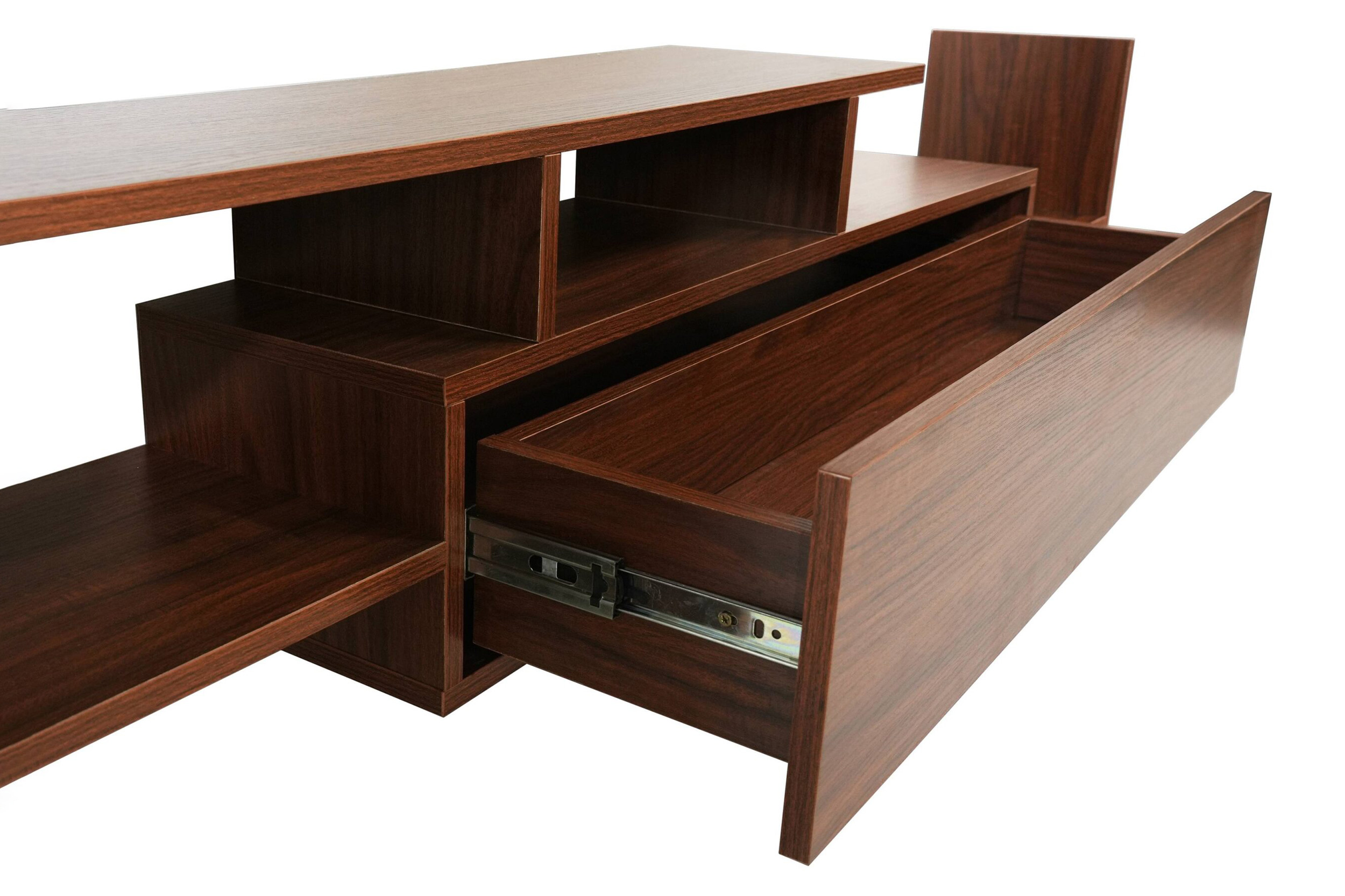 LeisureMod Surrey Modern TV Stand with MDF Shelves and Bookcase - Walnut