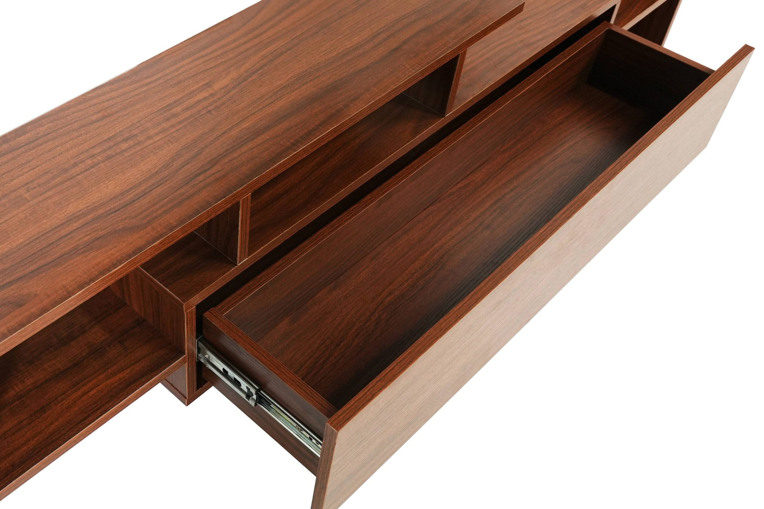 LeisureMod Surrey Modern TV Stand with MDF Shelves and Bookcase - Walnut