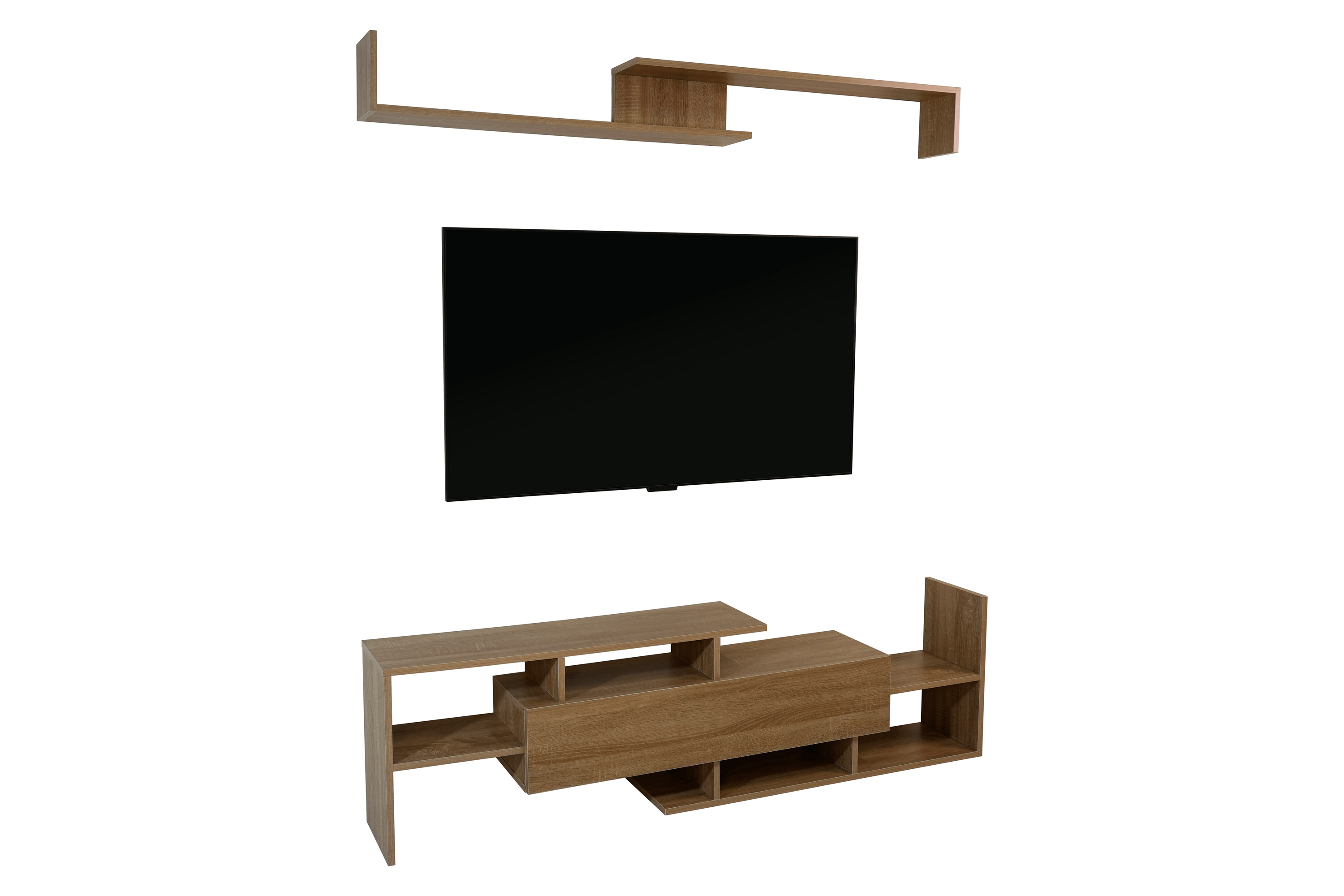 LeisureMod Surrey Modern TV Stand with MDF Shelves and Bookcase