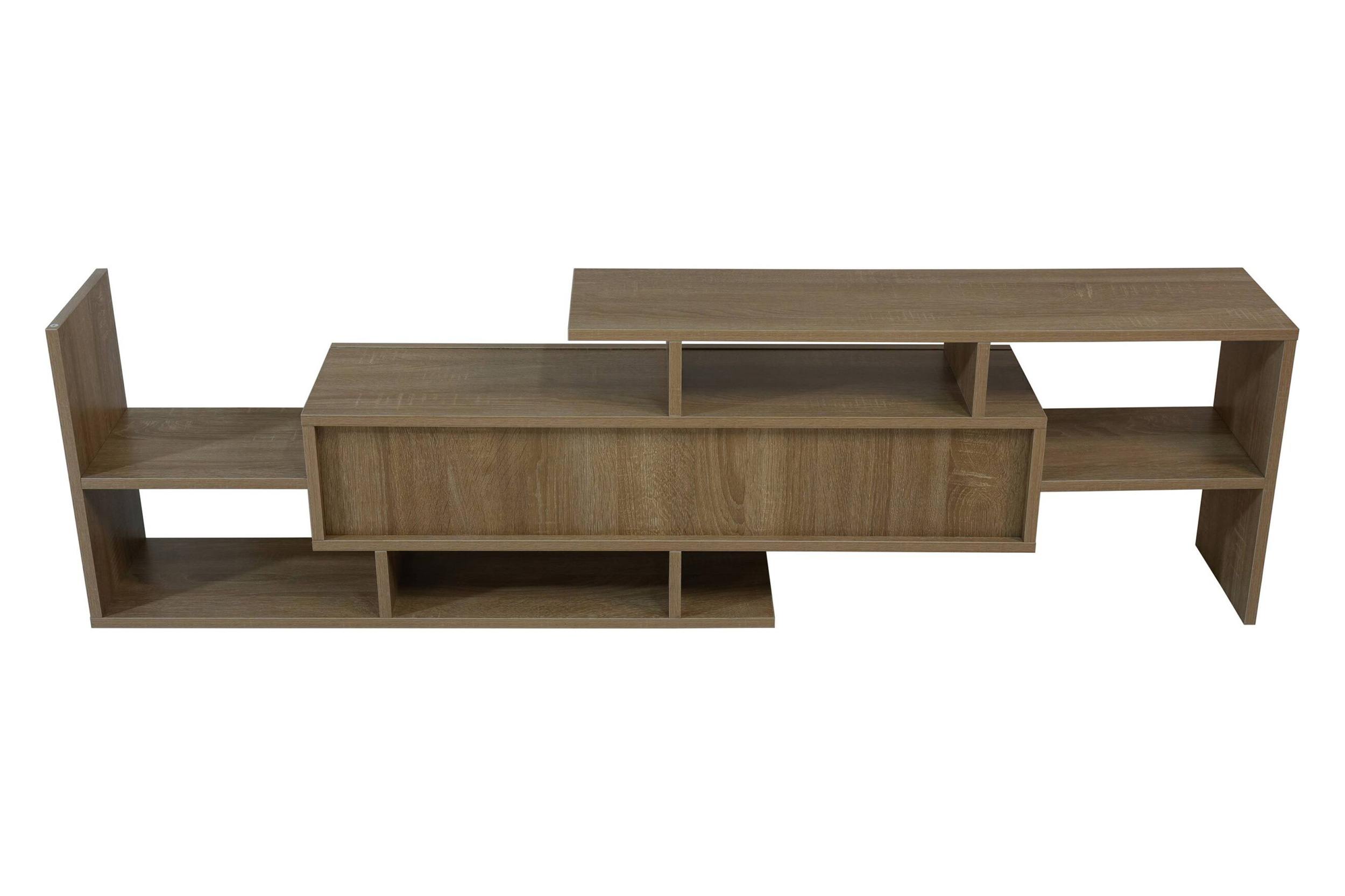 LeisureMod Surrey Modern TV Stand with MDF Shelves and Bookcase - Oak Wood