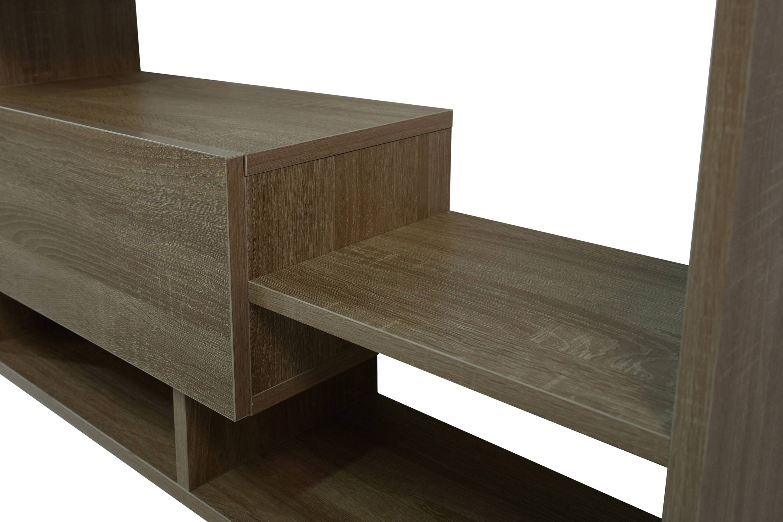 LeisureMod Surrey Modern TV Stand with MDF Shelves and Bookcase - Oak Wood