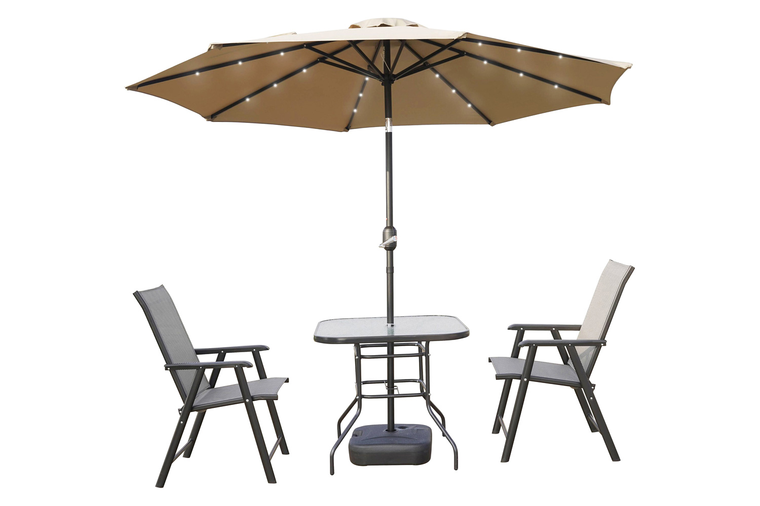 LeisureMod Sierra 9" Outdoor Patio Tilt Market Umbrella with Solar Led Lights - Beige