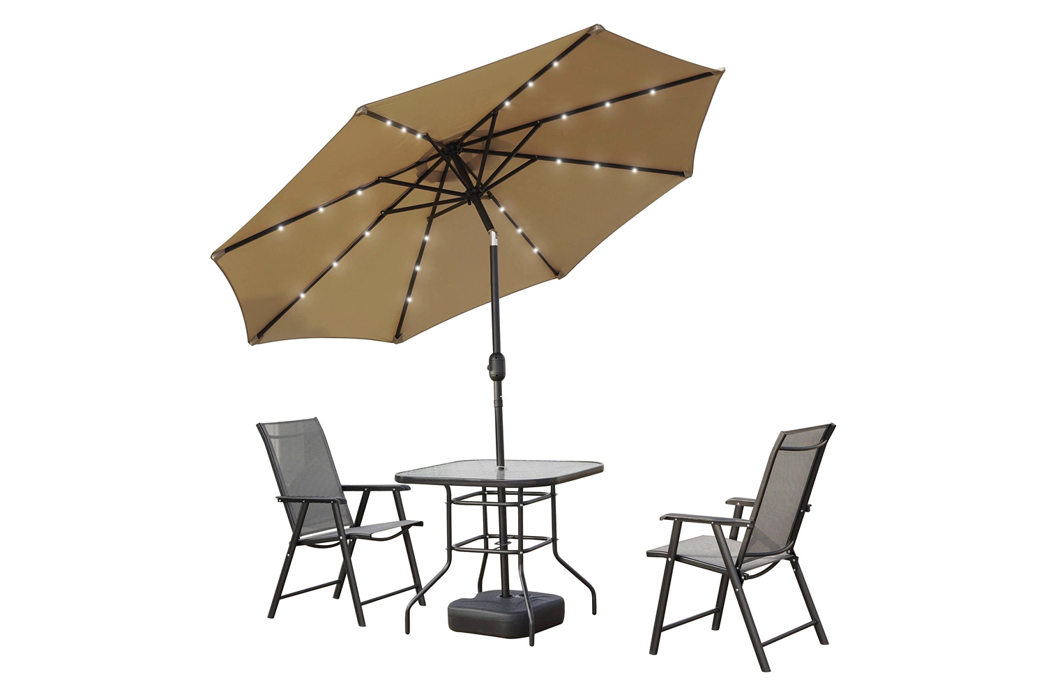 LeisureMod Sierra 9" Outdoor Patio Tilt Market Umbrella with Solar Led Lights - Beige