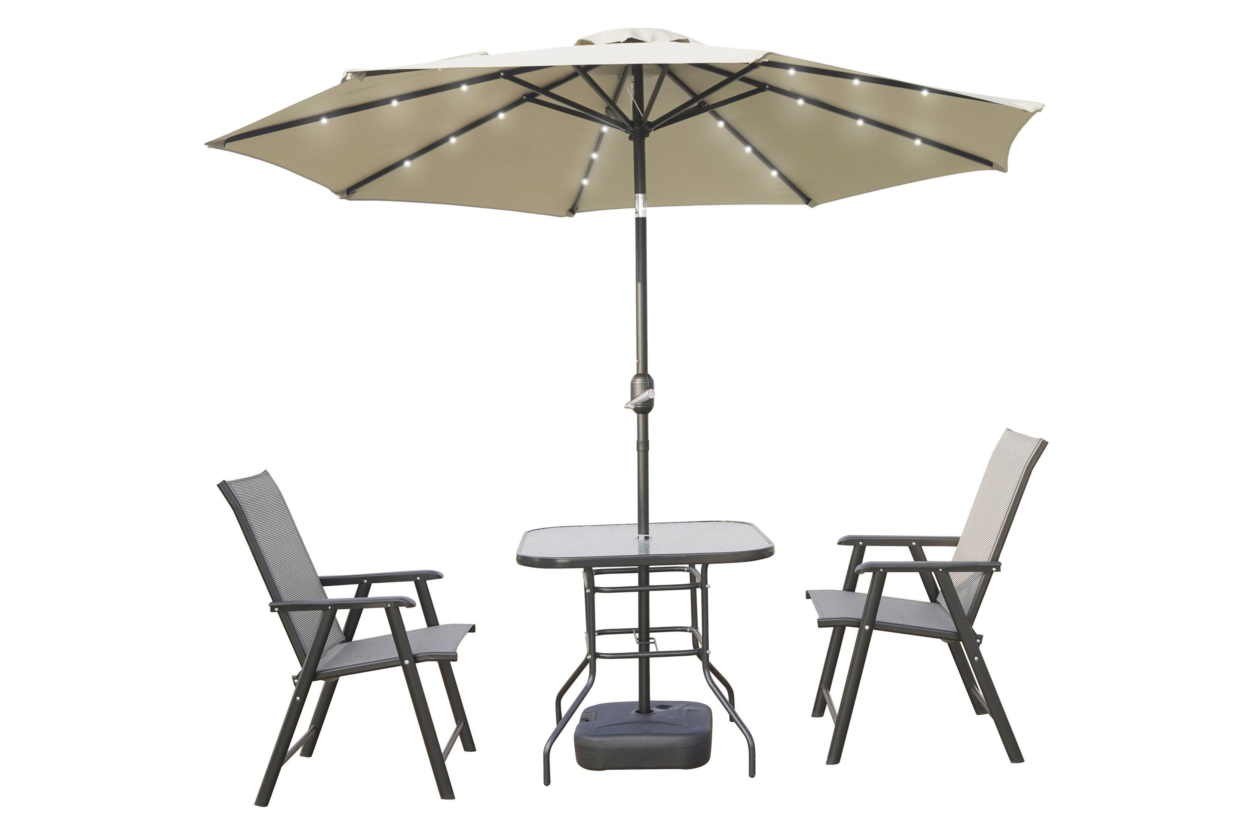 LeisureMod Sierra 9" Outdoor Patio Tilt Market Umbrella with Solar Led Lights - Cream