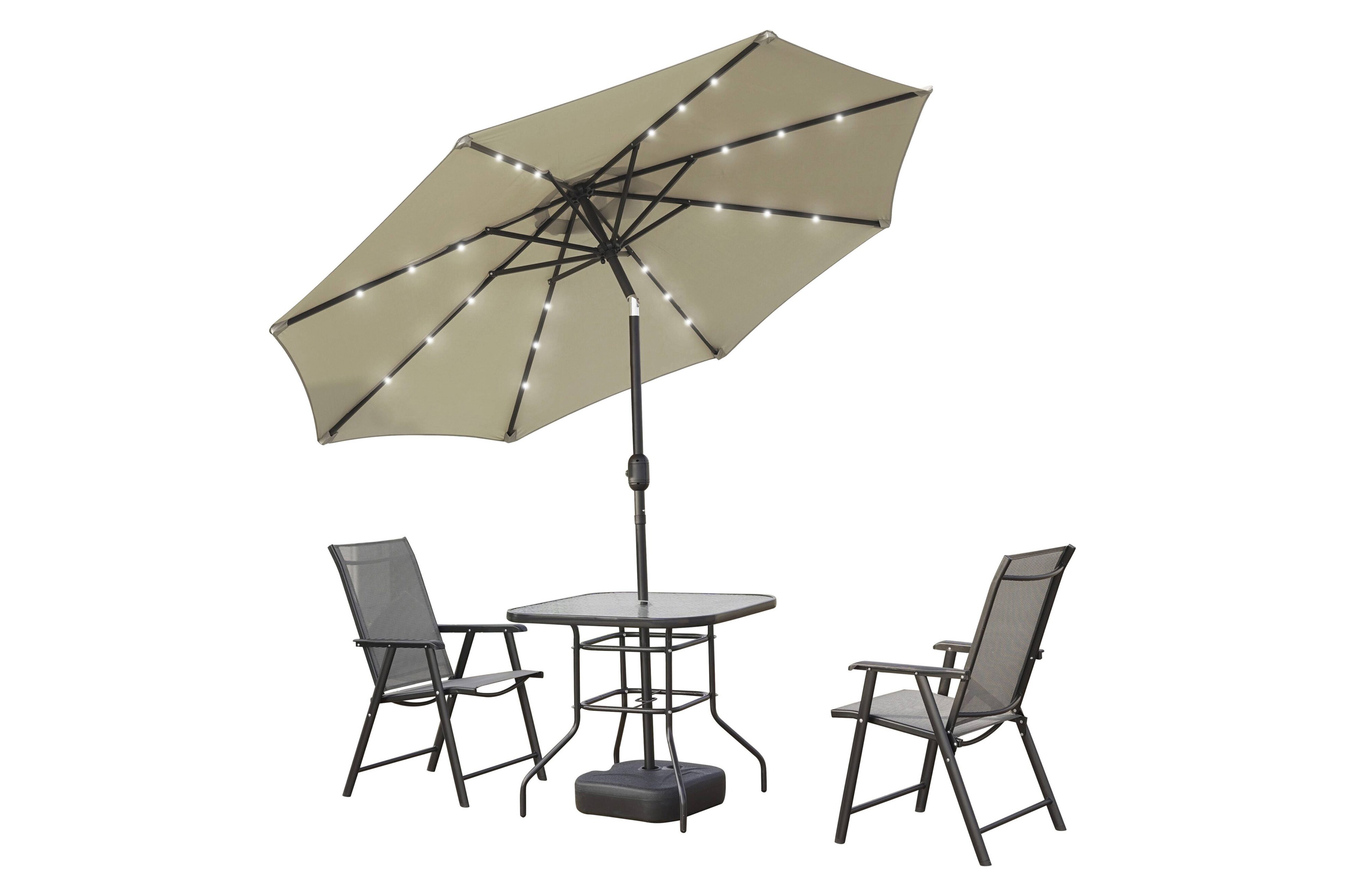 LeisureMod Sierra 9" Outdoor Patio Tilt Market Umbrella with Solar Led Lights - Cream