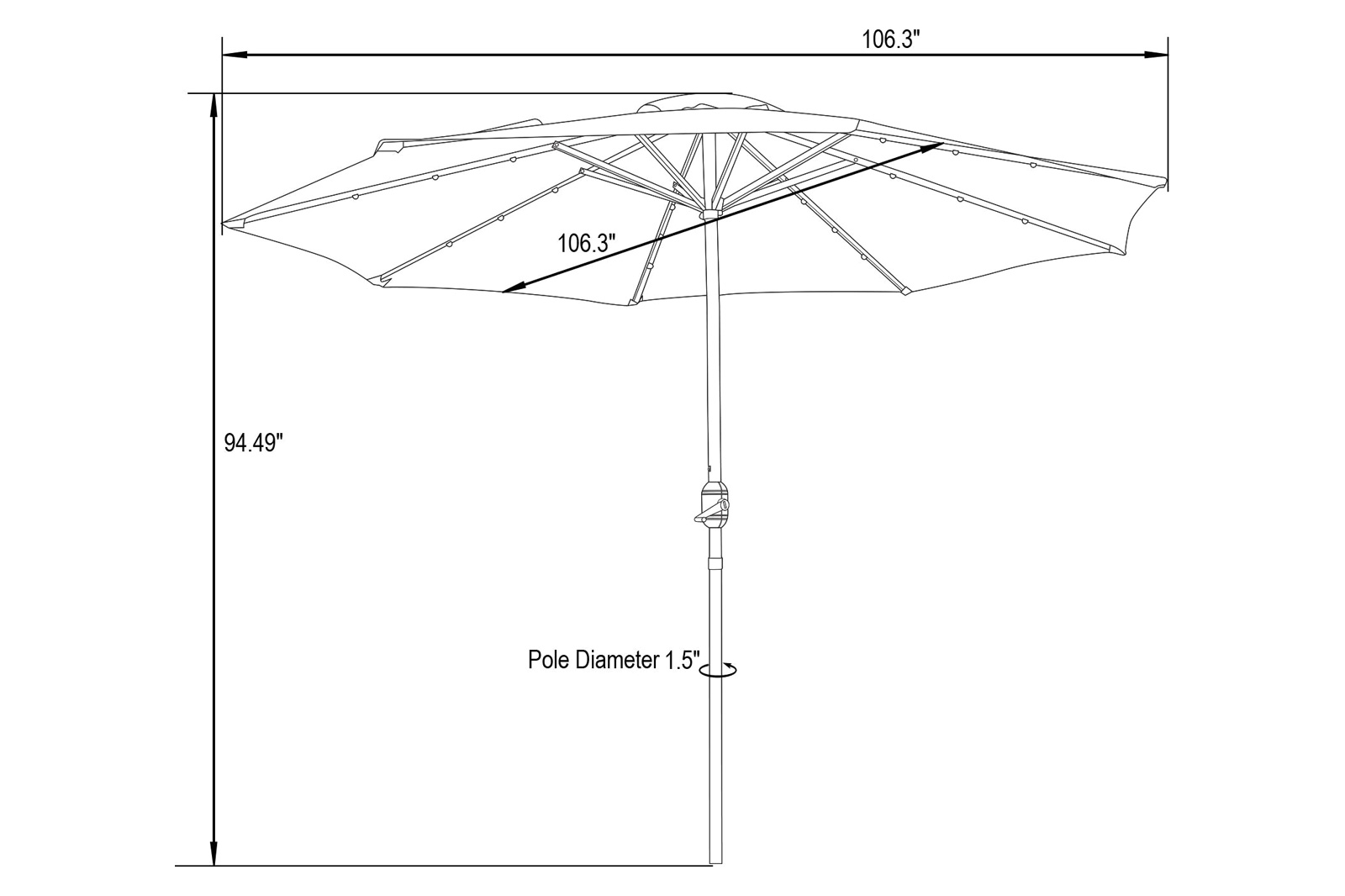 LeisureMod Sierra 9" Outdoor Patio Tilt Market Umbrella with Solar Led Lights - Cream