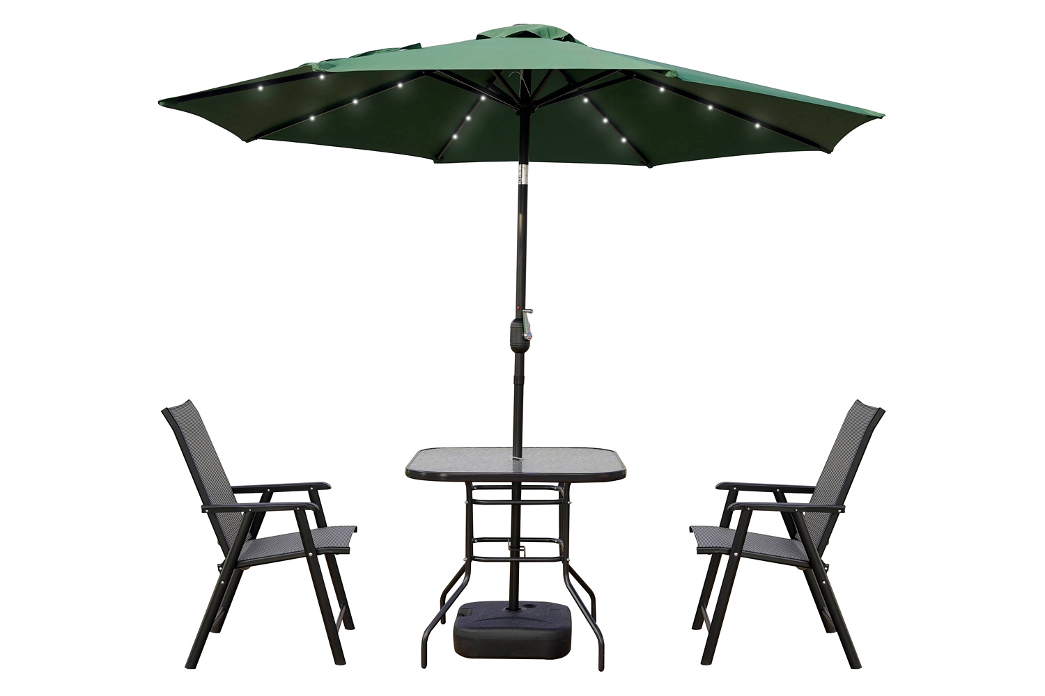 LeisureMod Sierra 9" Outdoor Patio Tilt Market Umbrella with Solar Led Lights - Green