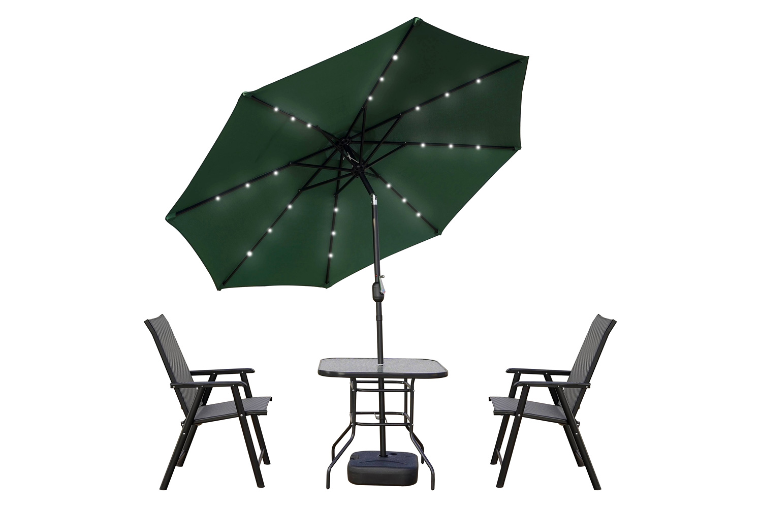 LeisureMod Sierra 9" Outdoor Patio Tilt Market Umbrella with Solar Led Lights - Green