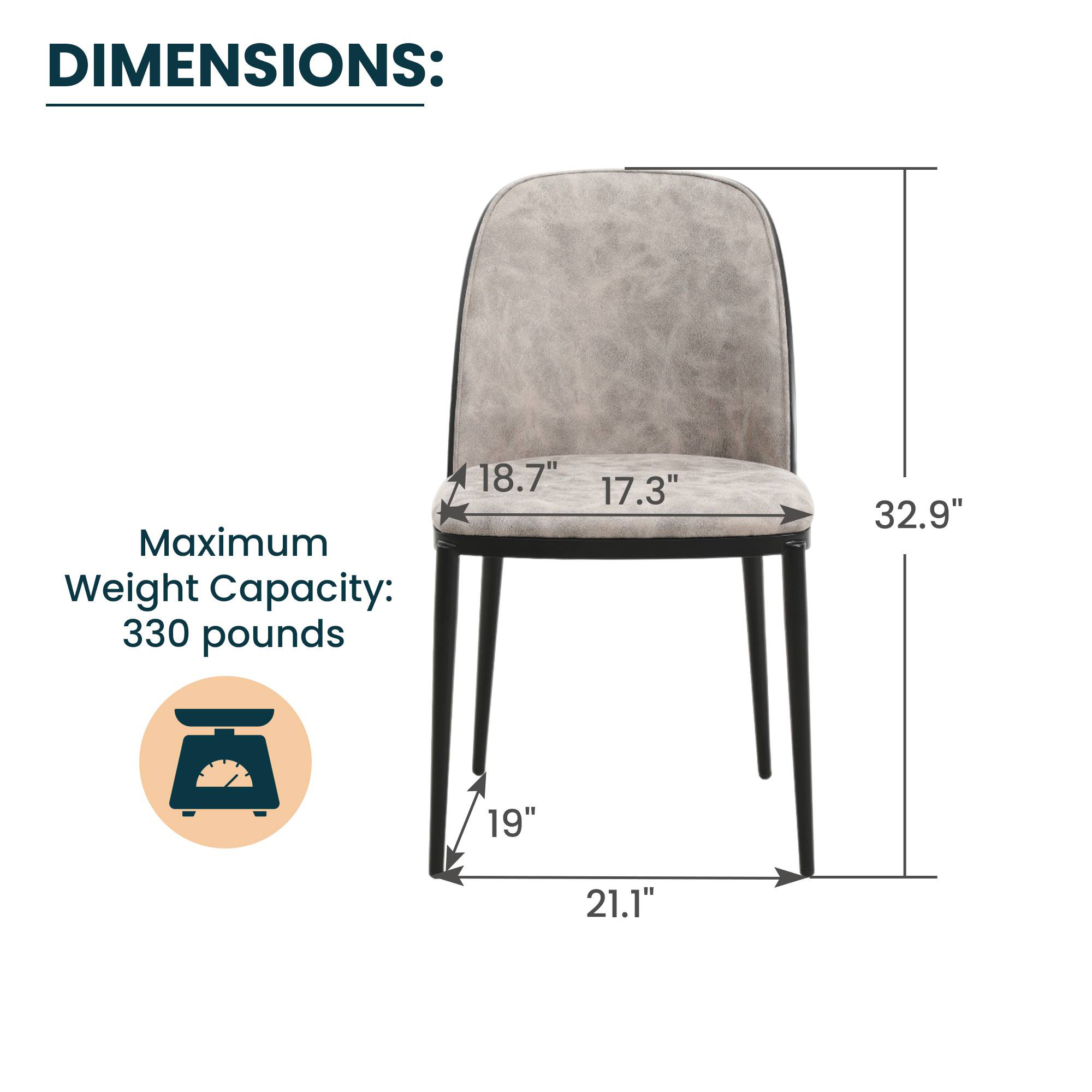 LeisureMod Tule Mid-Century Modern Dining Side Chair with Powder-Coated Steel Frame - Black/Charcoal