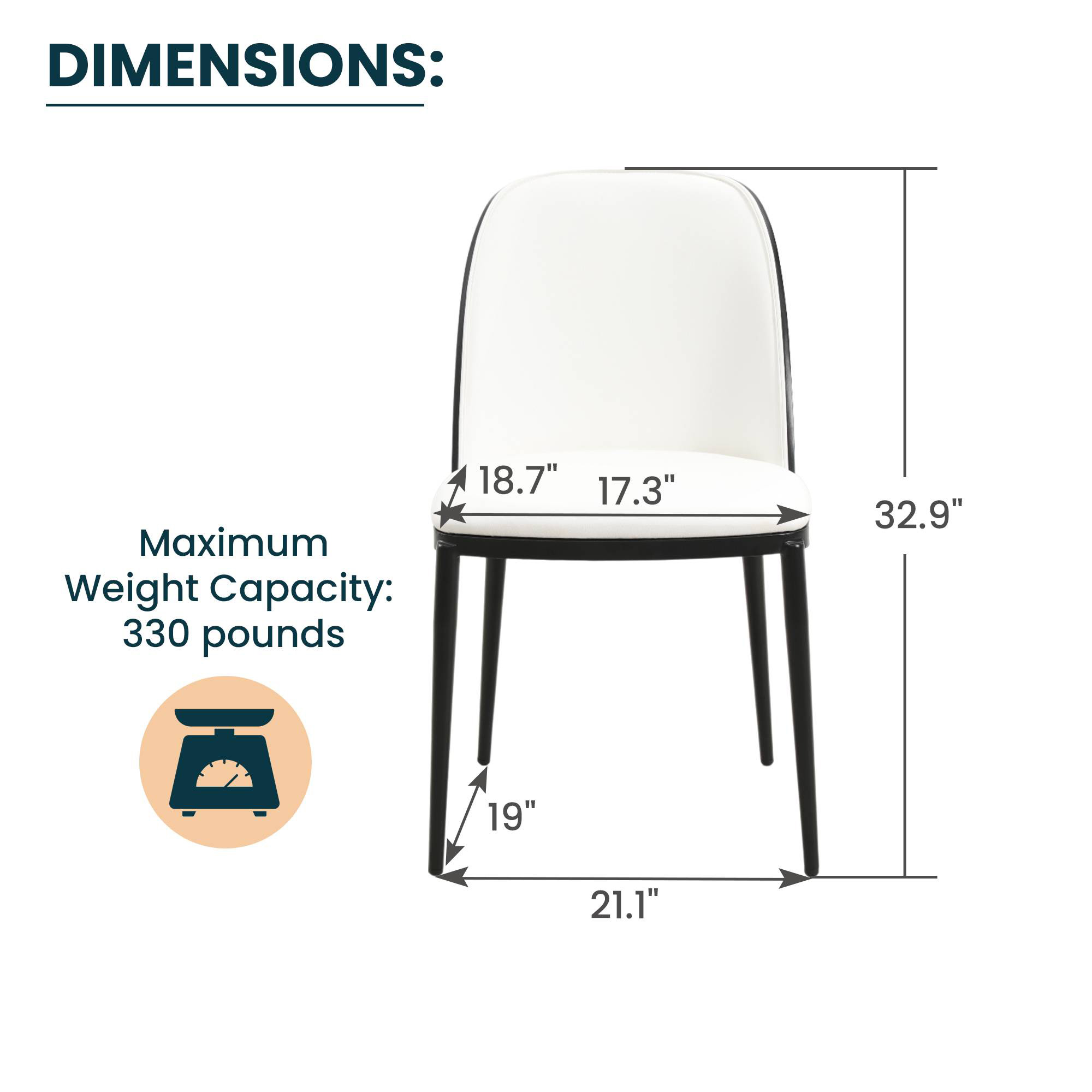 LeisureMod Tule Mid-Century Modern Dining Side Chair with Powder-Coated Steel Frame - Black/White